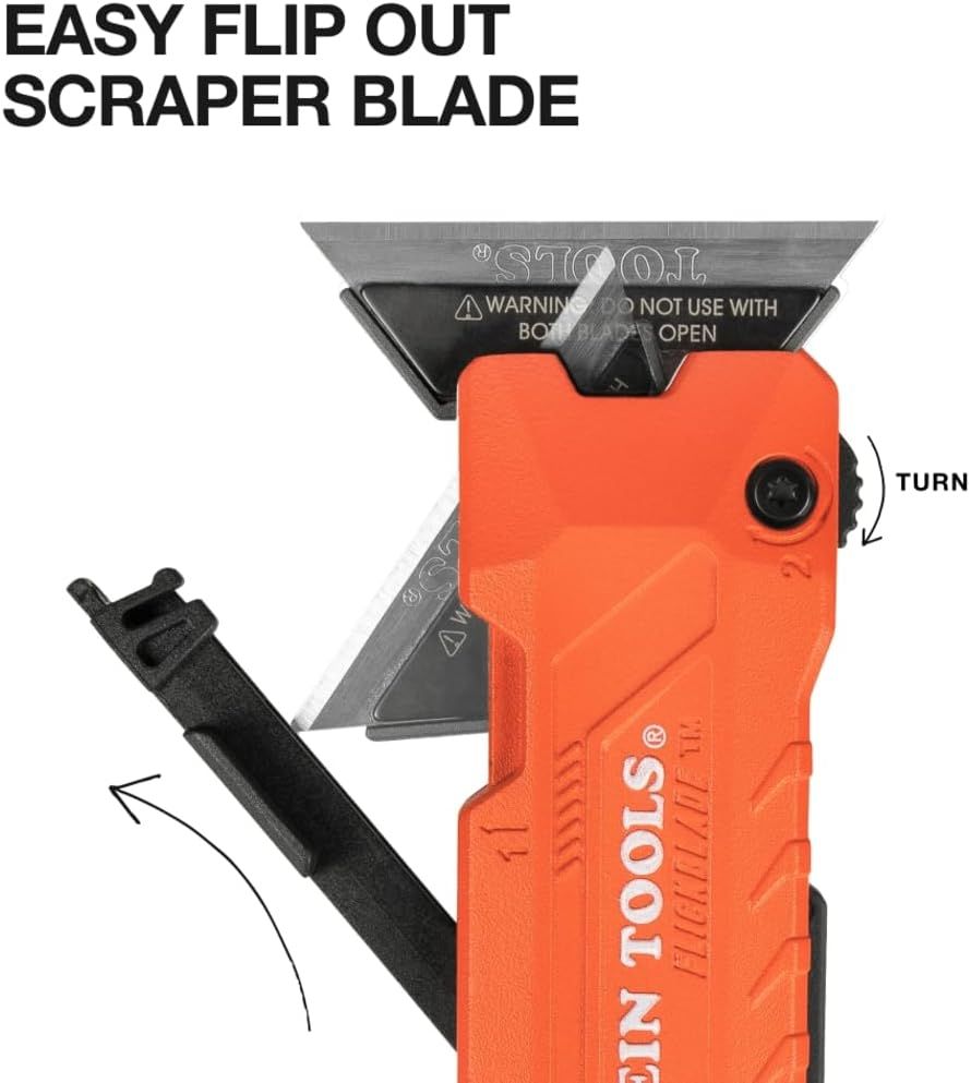 Demonstrates how the scraper blade flips out and the turning mechanism works, helping shoppers understand the product's physical design and ease of blade…