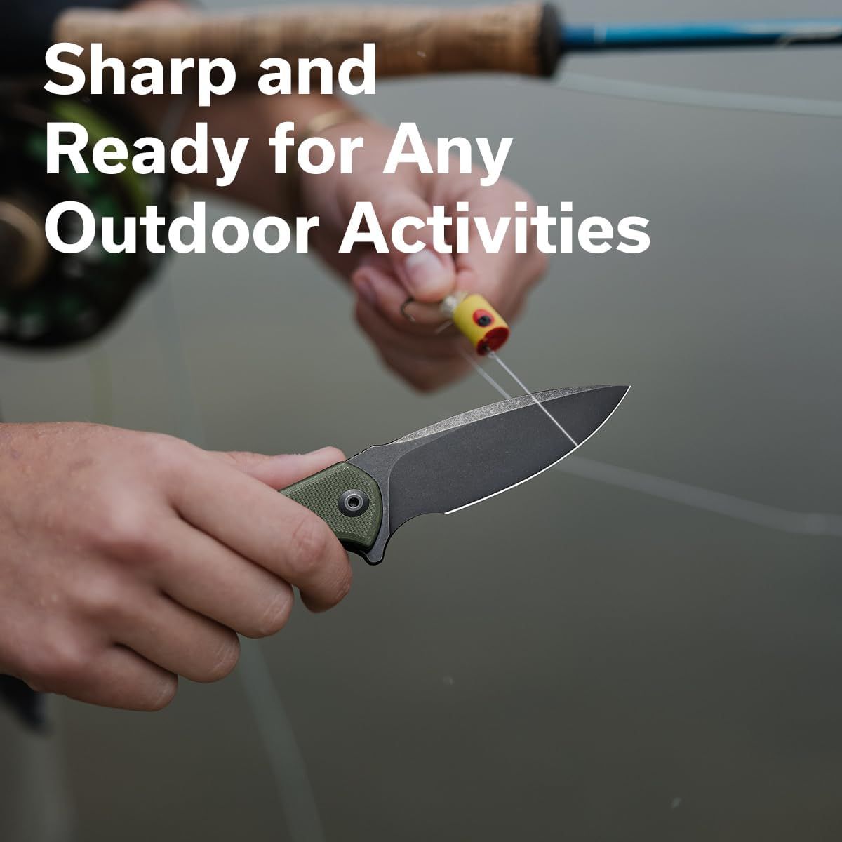 Communicates that the knife is sharp and ready for outdoor activities, reassuring shoppers of its performance and versatility for camping, fishing, and other…