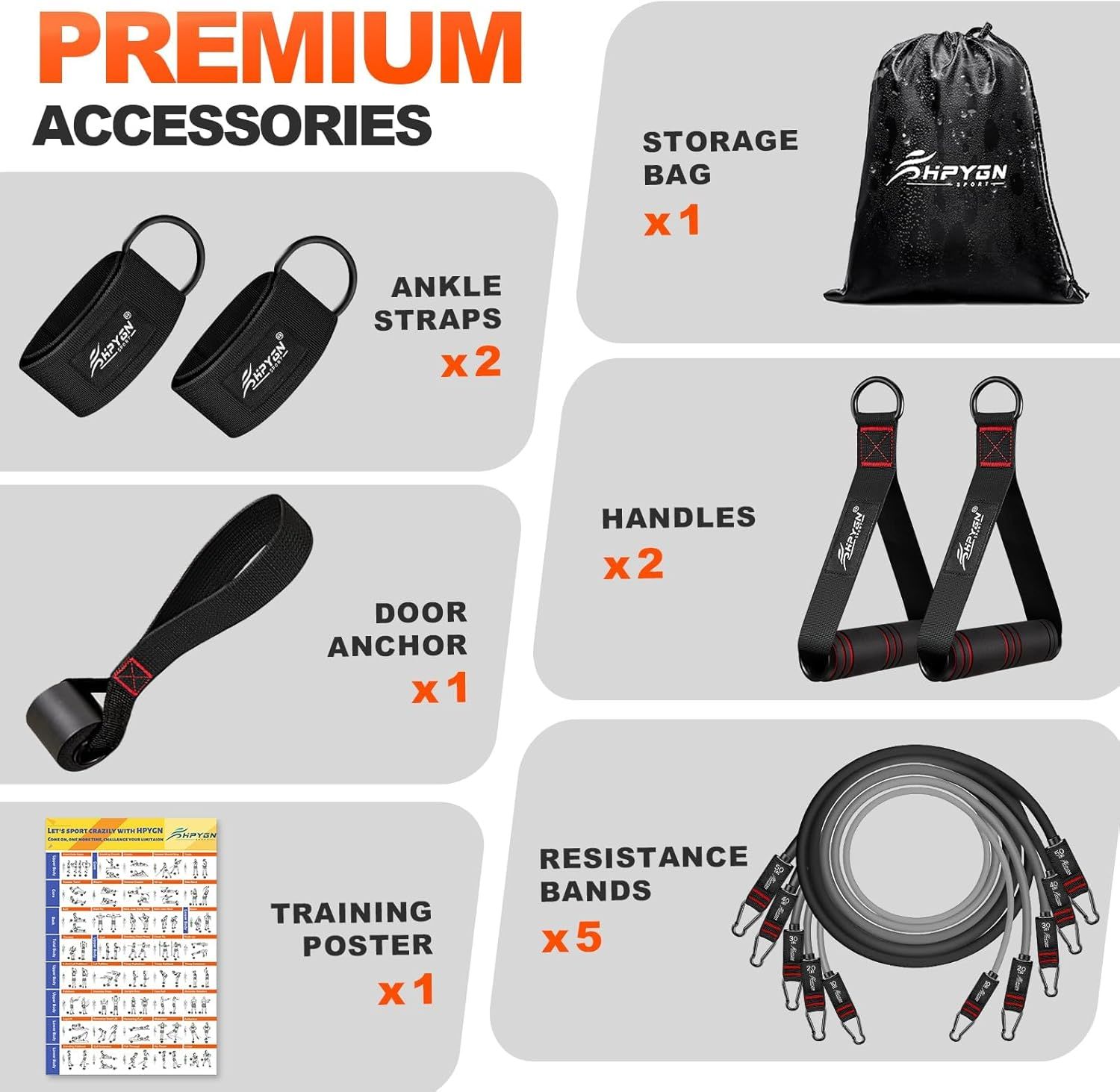 Shows all the premium accessories and components included with the product purchase, helping shoppers understand the complete value of the bundle and what…