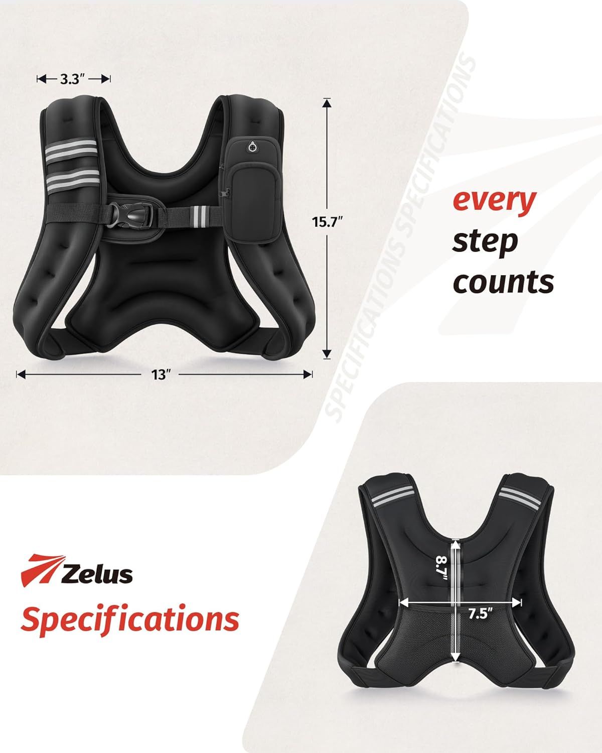 Communicates the exact physical dimensions of the weighted vest (13" x 15.7" x 3.3") to help shoppers understand the product's size and fit before purchase.