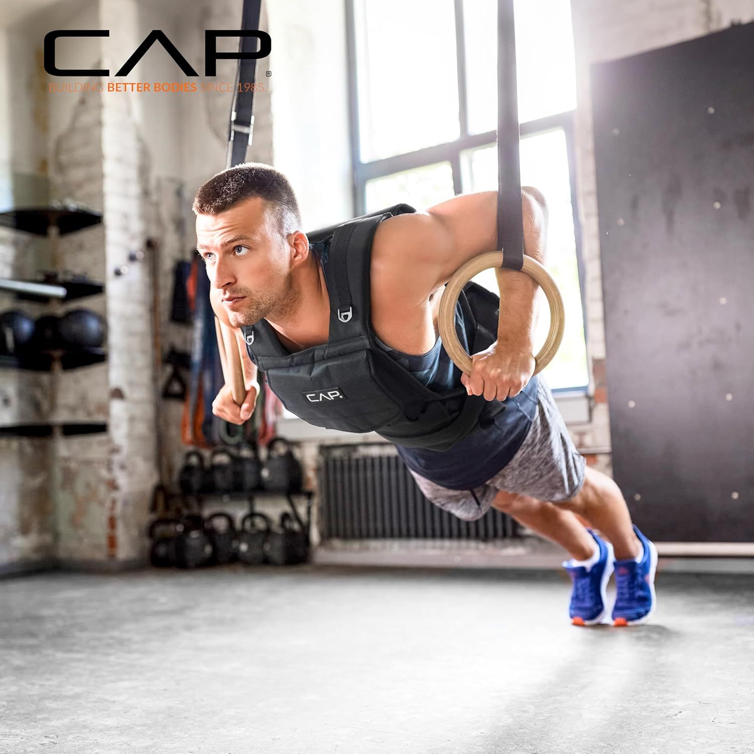 Demonstrates the product in use within a real-world gym environment to show authentic training context and inspire shoppers with aspirational fitness imagery.