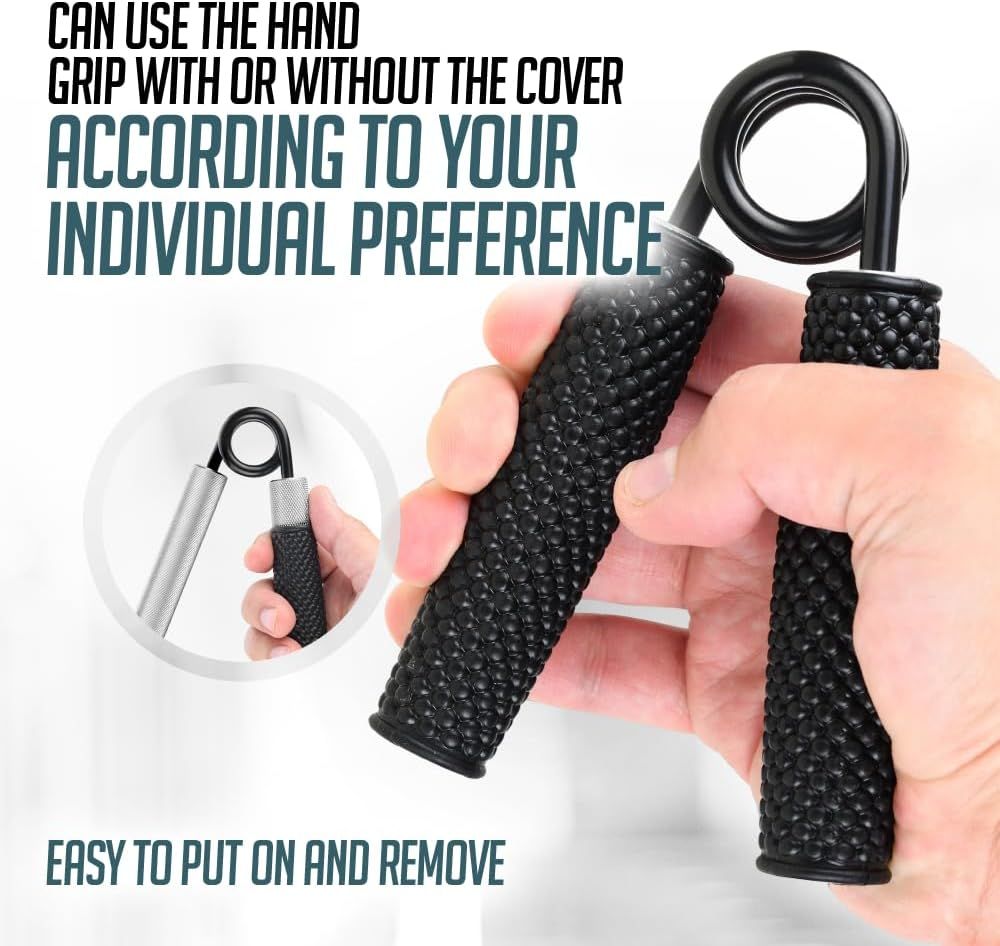 Communicates two distinct benefits: the versatility of using the hand grip with or without the textured cover based on personal preference, and the…