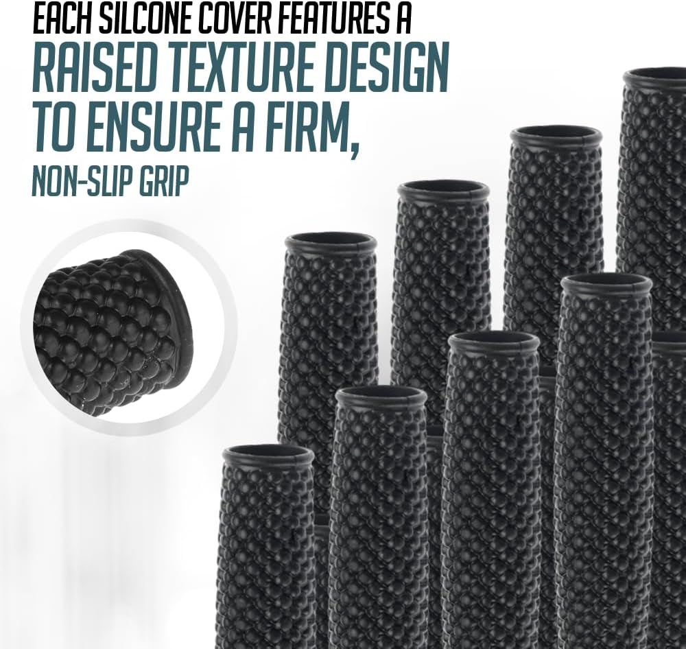 Highlights the physical design feature of the silicone cover's raised texture pattern, demonstrating how this structural element provides a firm, non-slip…