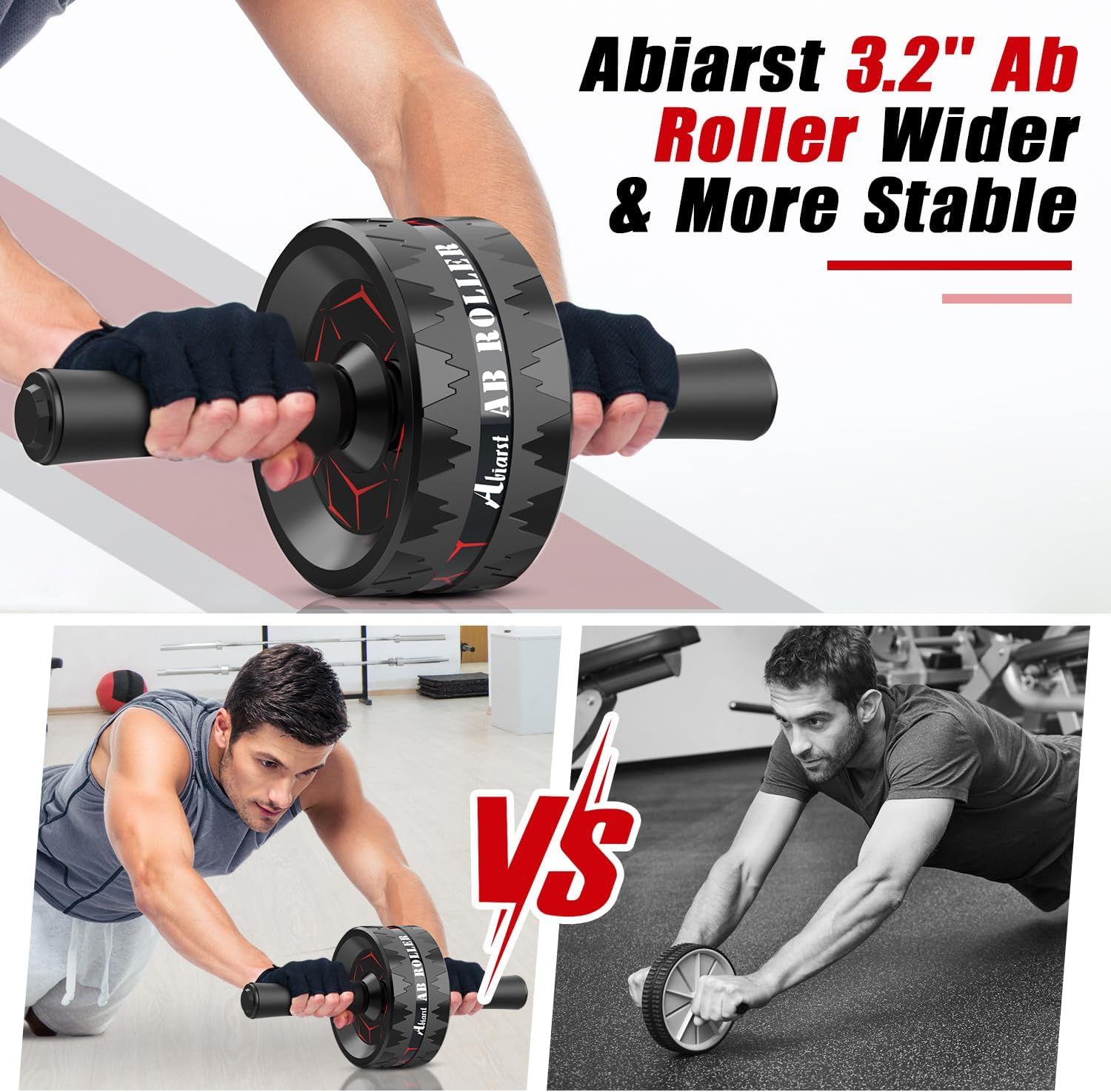 Demonstrates the superiority of the Abiarst ab roller over a generic competitor by showing its wider, more stable roller design through a side-by-side visual…