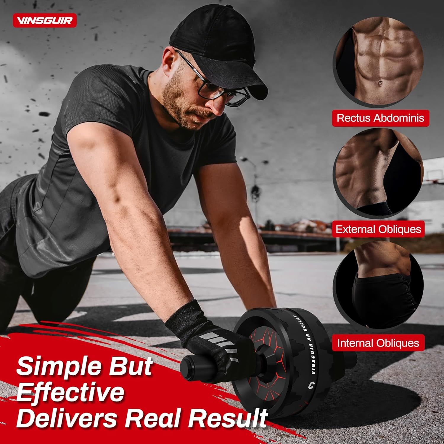 Demonstrates which specific muscle groups the ab roller targets, helping shoppers understand the anatomical benefits and workout effectiveness of the product.…