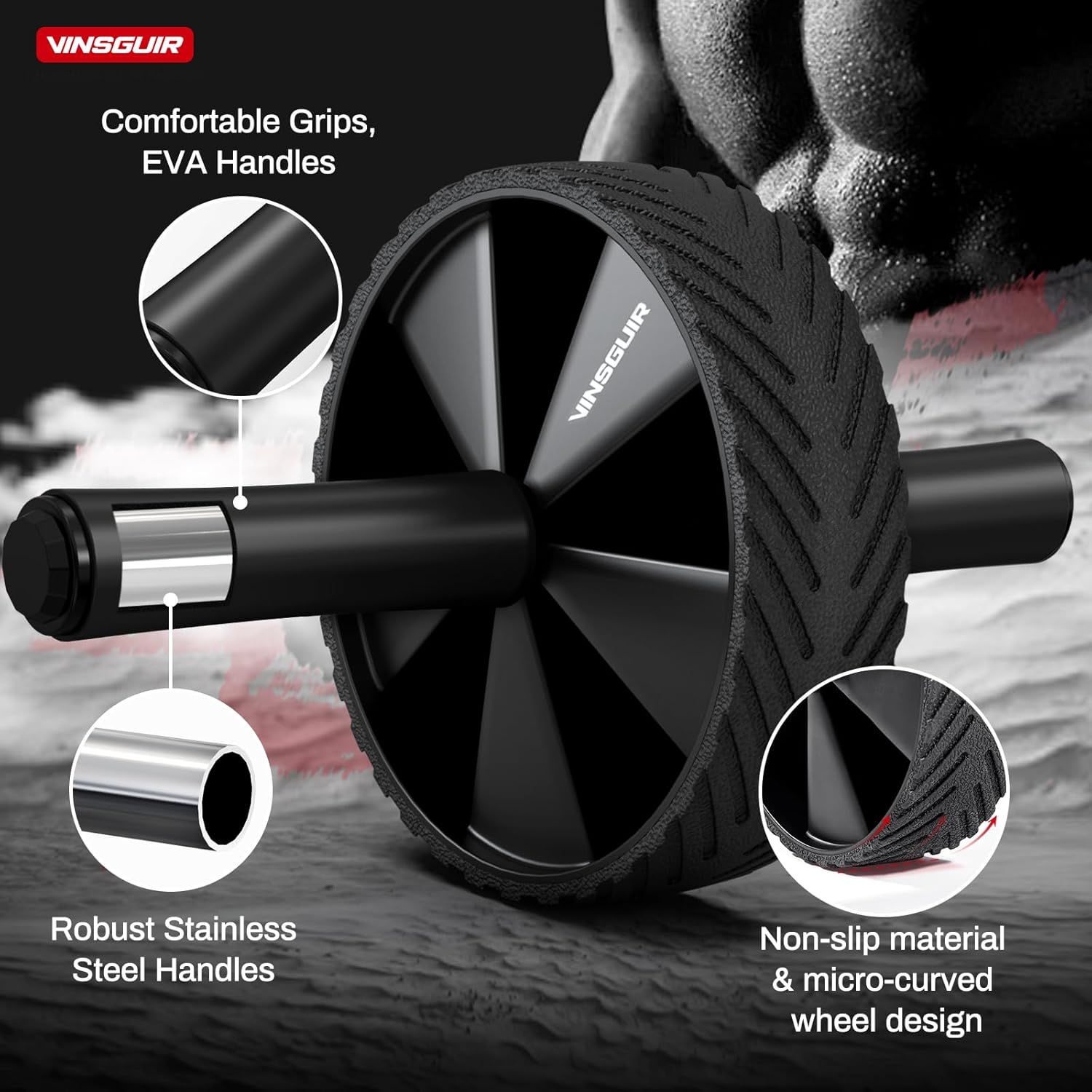 This image breaks down the key physical components of the ab roller wheel to show shoppers the quality materials and thoughtful design features that make it…