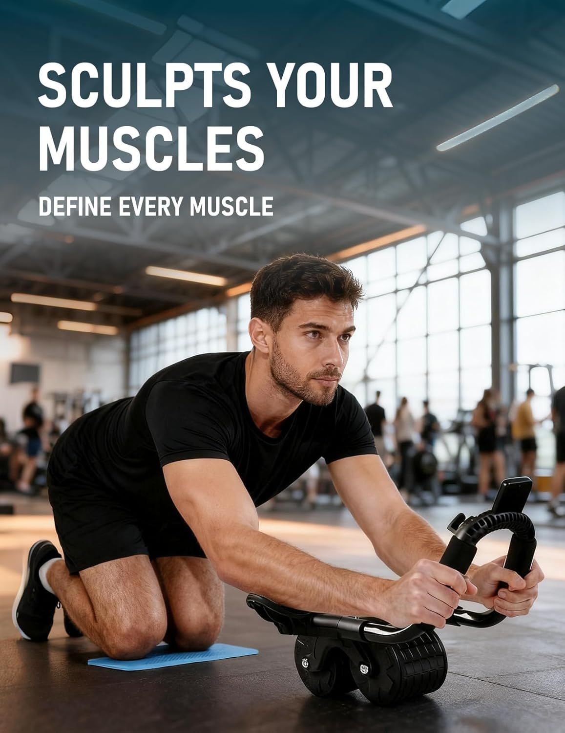 Communicates that the product (ab roller) helps users sculpt and define their muscles, particularly targeting core strength and muscle definition.