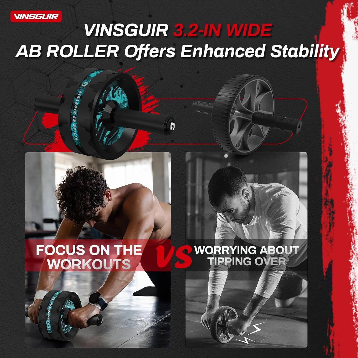 Demonstrates the superior stability of the 3.2-inch wide AB roller compared to generic narrow rollers, reassuring shoppers they can focus on their workout…