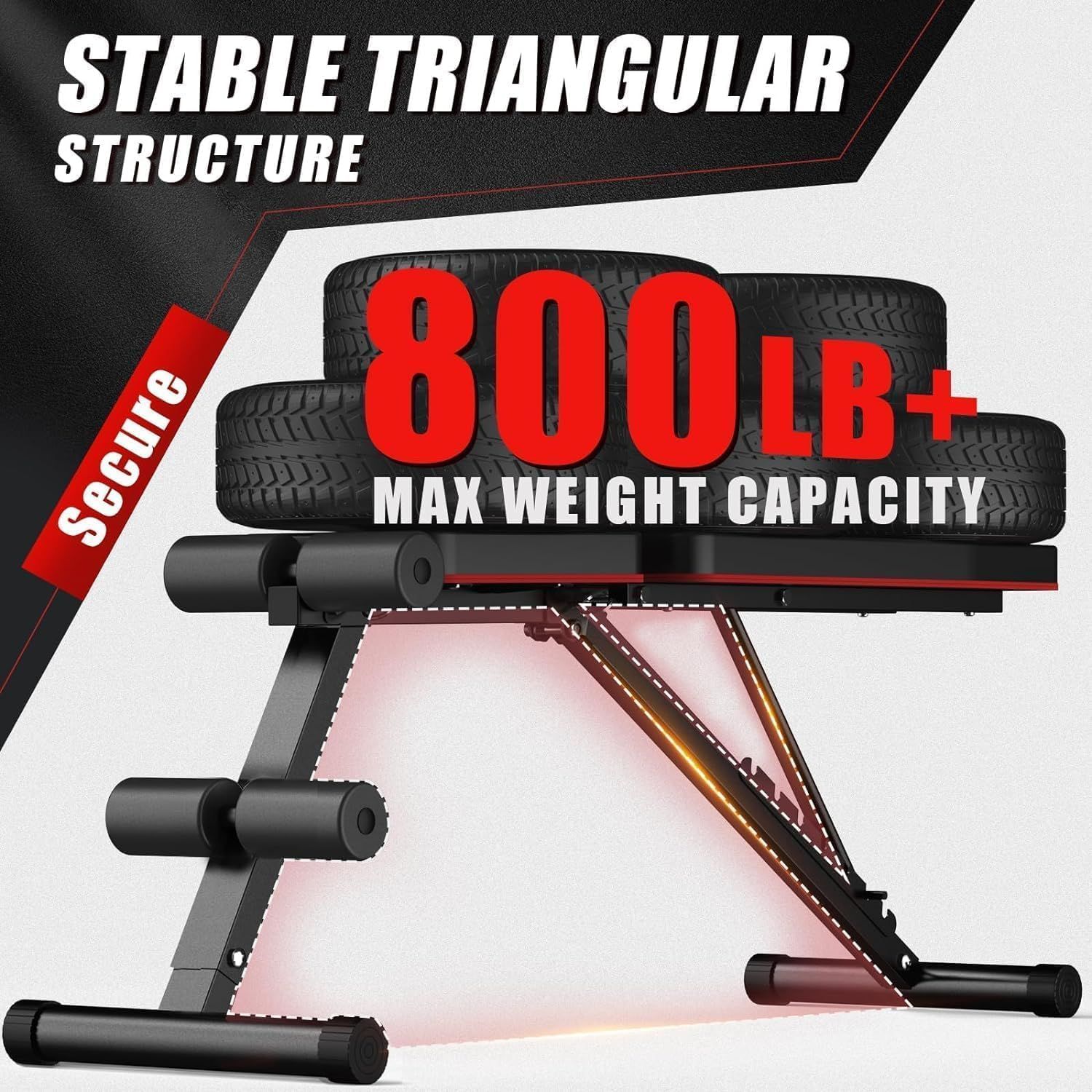 Communicates the product's impressive weight capacity to reassure shoppers that the bench is strong, stable, and suitable for heavy-duty workouts. Highlights…