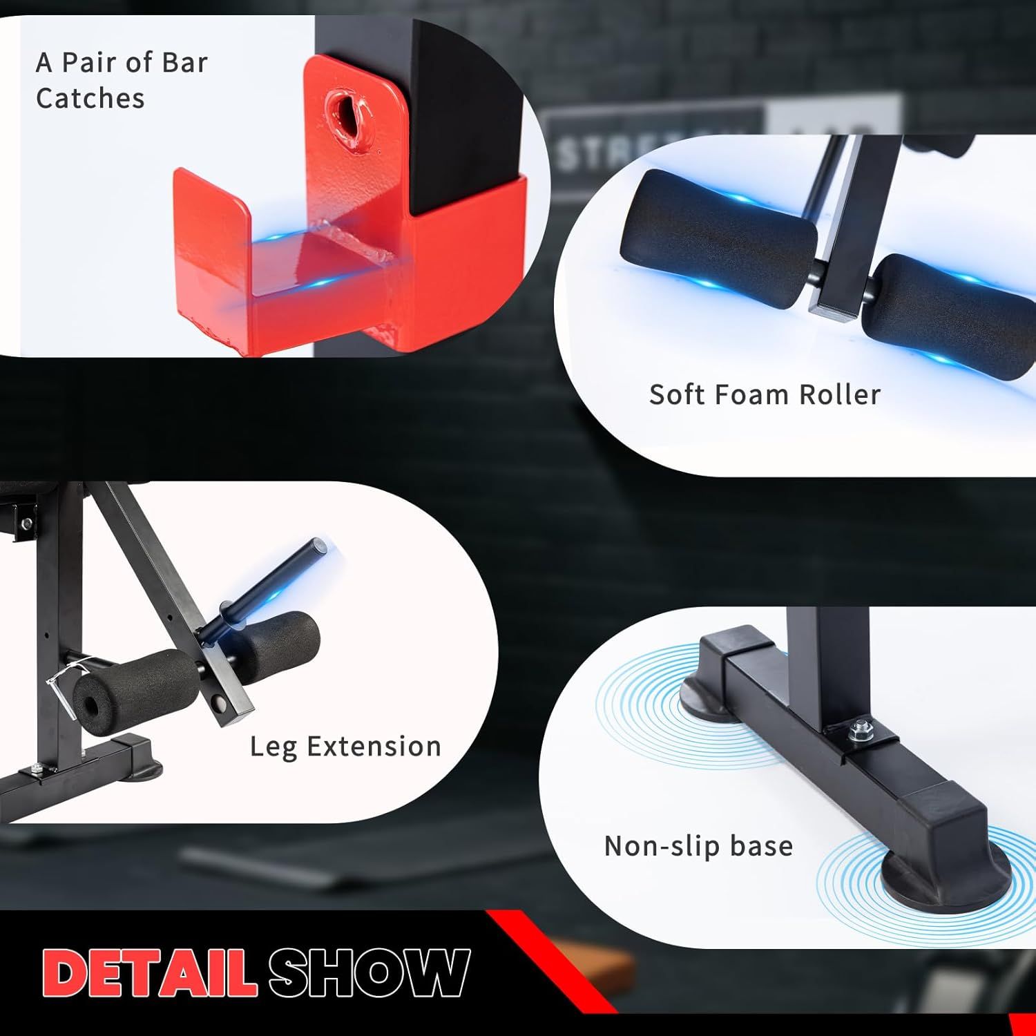 This image breaks down the key physical components of the workout equipment to help shoppers understand the construction and design features that make up the…