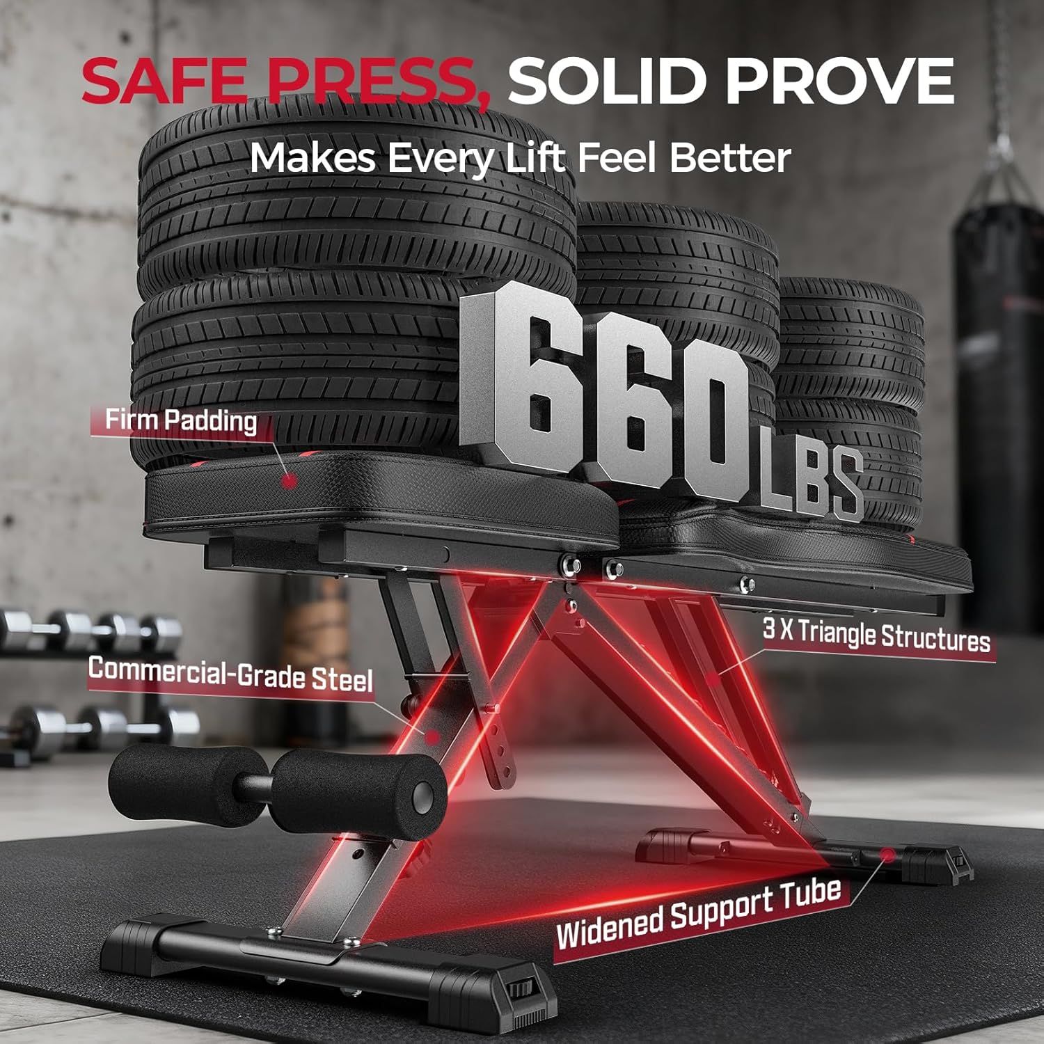 Breaks down the weight bench's key structural components and materials to demonstrate its durability, safety, and commercial-grade construction quality.…