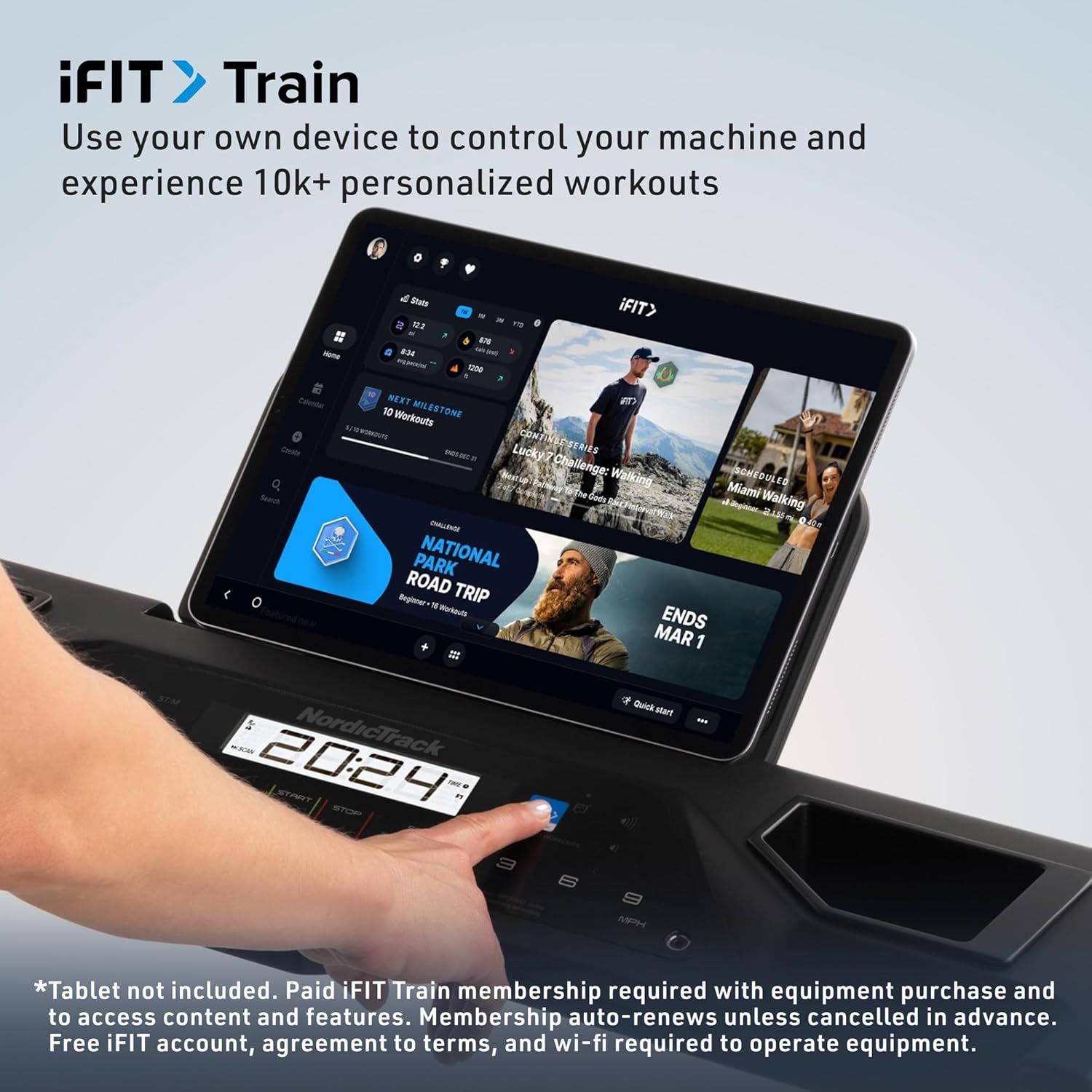 Highlights the extensive library of 10,000+ personalized workouts available through the iFIT Train platform to demonstrate the product's value and content…