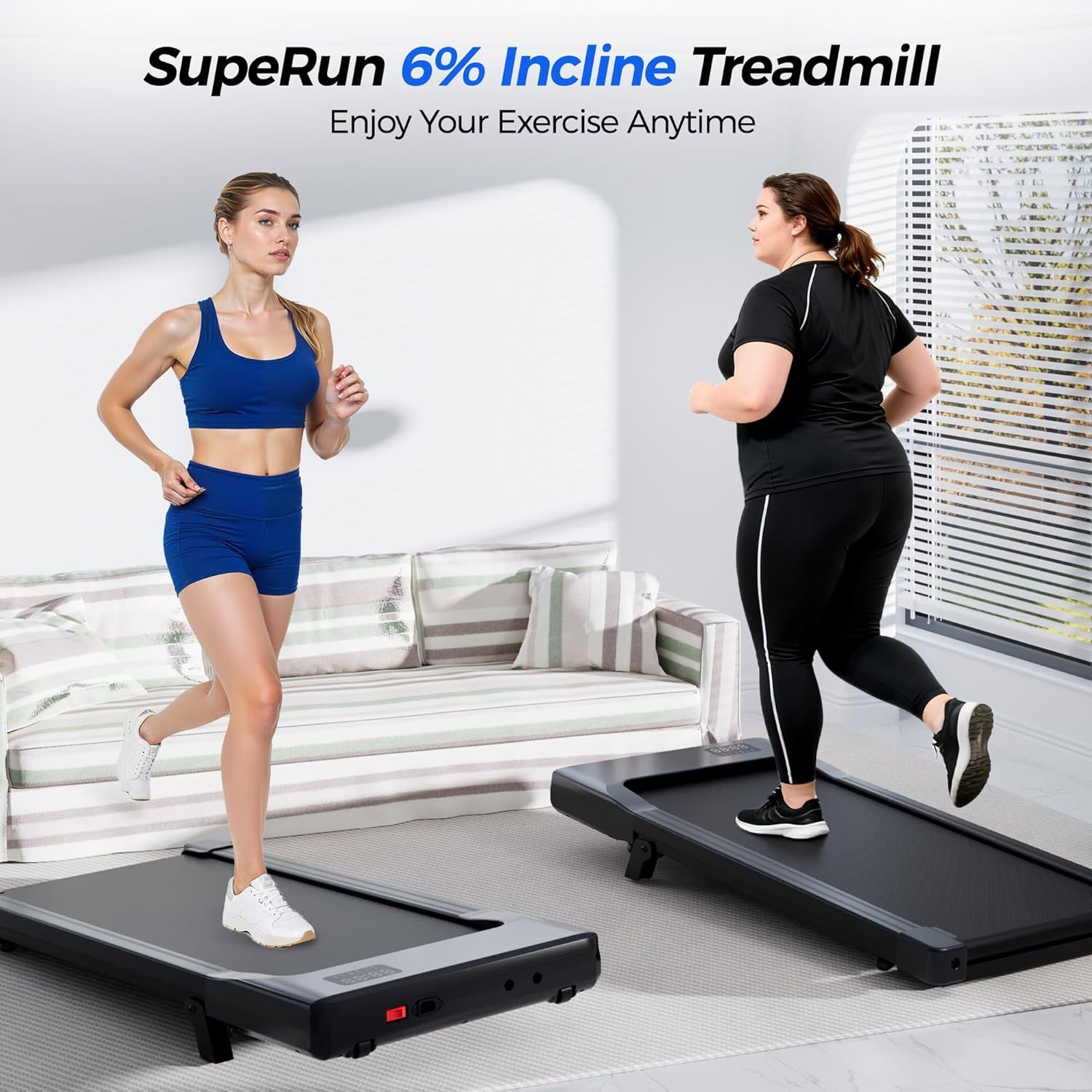 Highlights the treadmill's 6% incline capability to communicate enhanced workout intensity and versatility for users of all fitness levels.