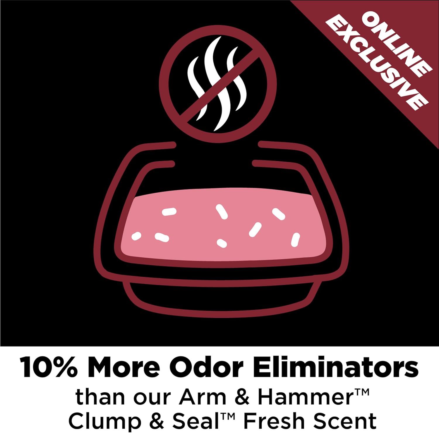 Demonstrates that this product contains 10% more odor eliminators than the competitor's Arm & Hammer Clump & Seal Fresh Scent, positioning it as more effective at controlling litter box odors.…