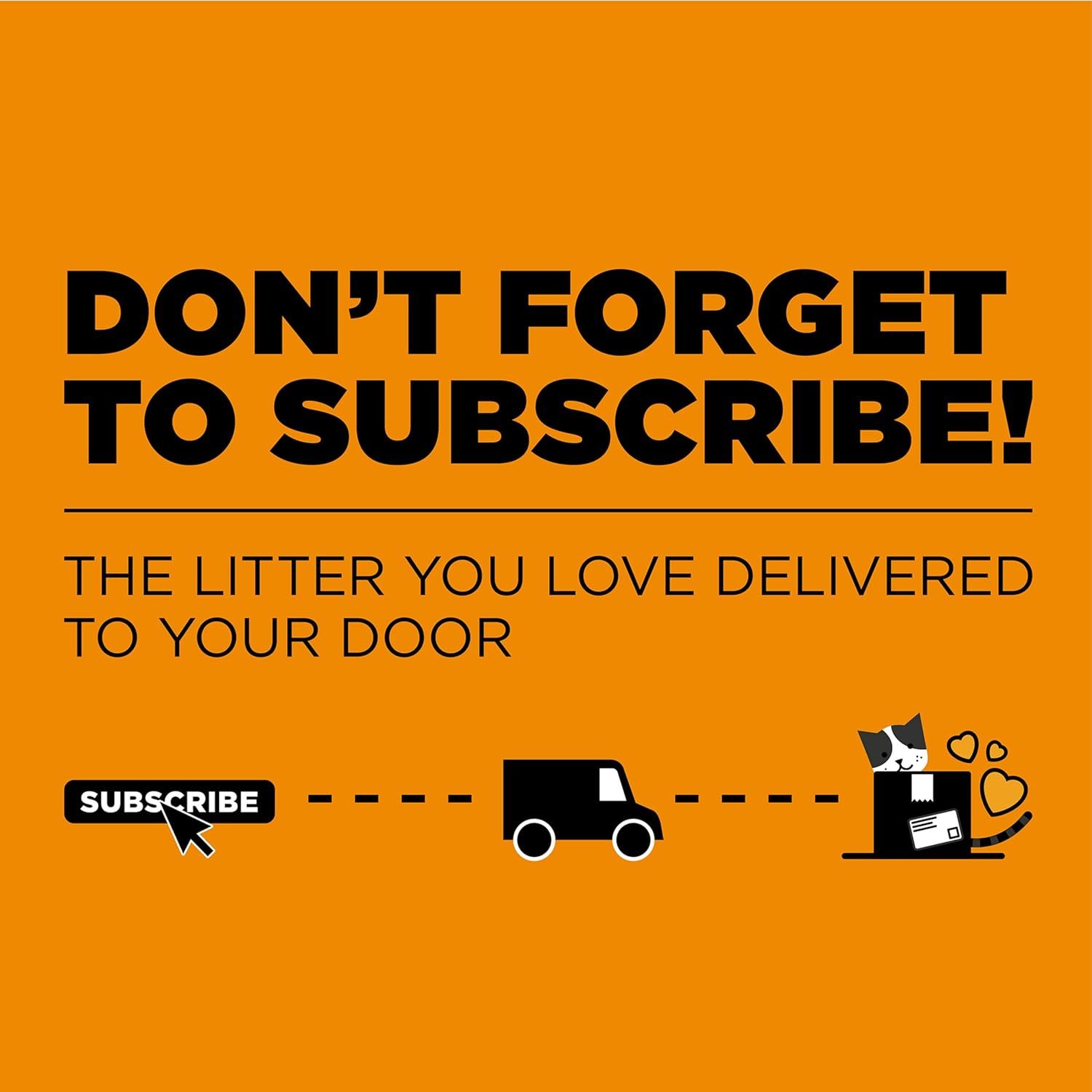Encourages shoppers to subscribe to a recurring delivery service for cat litter, emphasizing convenience and automatic home delivery.