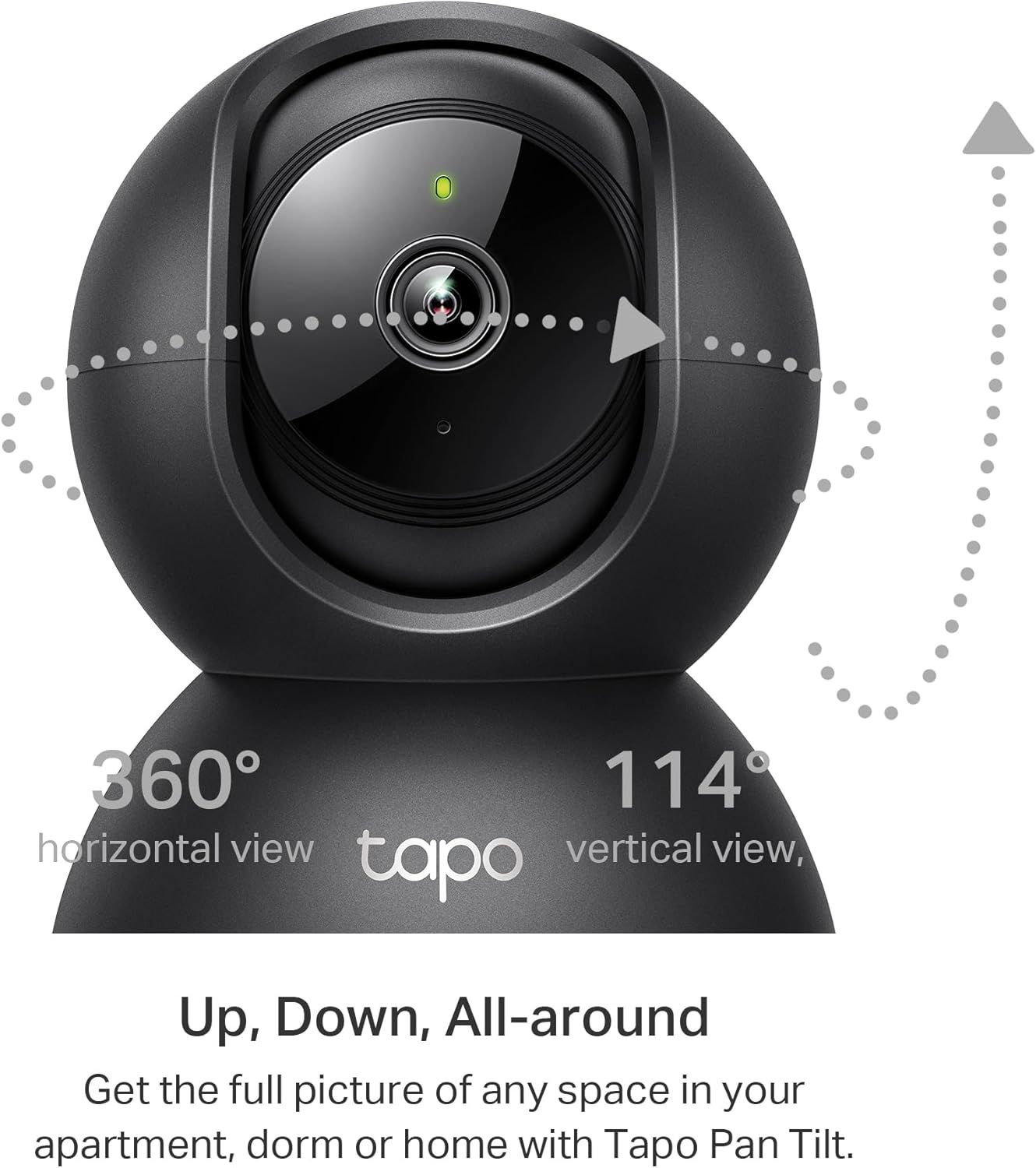 Communicates the camera's wide-angle coverage capabilities with specific degree measurements to reassure shoppers they can monitor large areas…