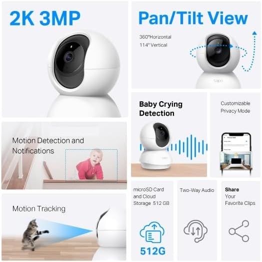 This image showcases multiple distinct features and benefits of the security camera in a segmented grid layout, helping shoppers understand the comprehensive…