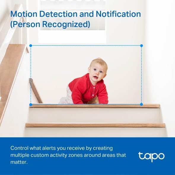 Demonstrates the product's smart motion detection capability that recognizes people and sends alerts, reassuring parents they can monitor their child's safety…