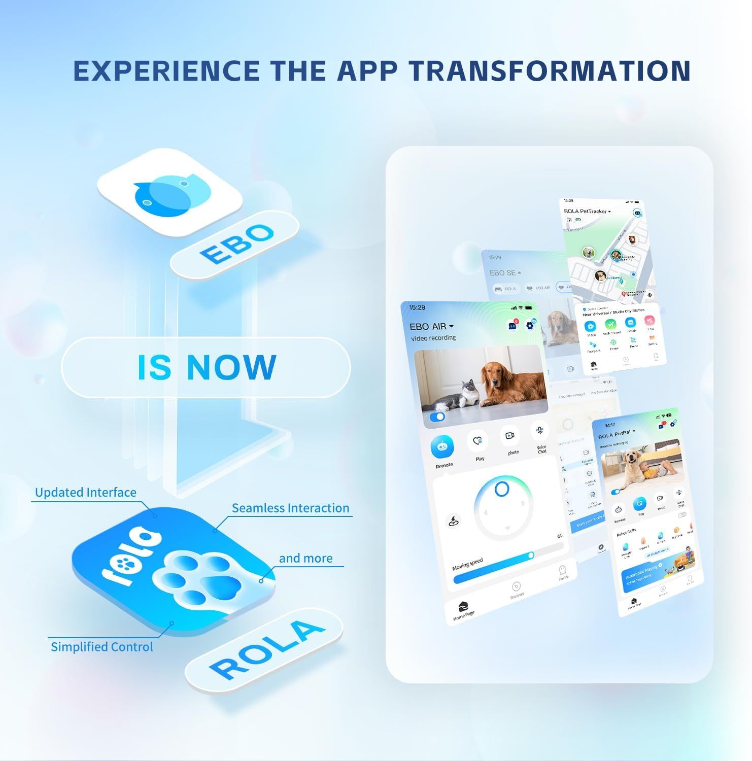 Demonstrates the transformation of the app from its old version (EBO) to its new version (ROLA), showcasing the updated interface and improved features to reassure customers of enhanced…