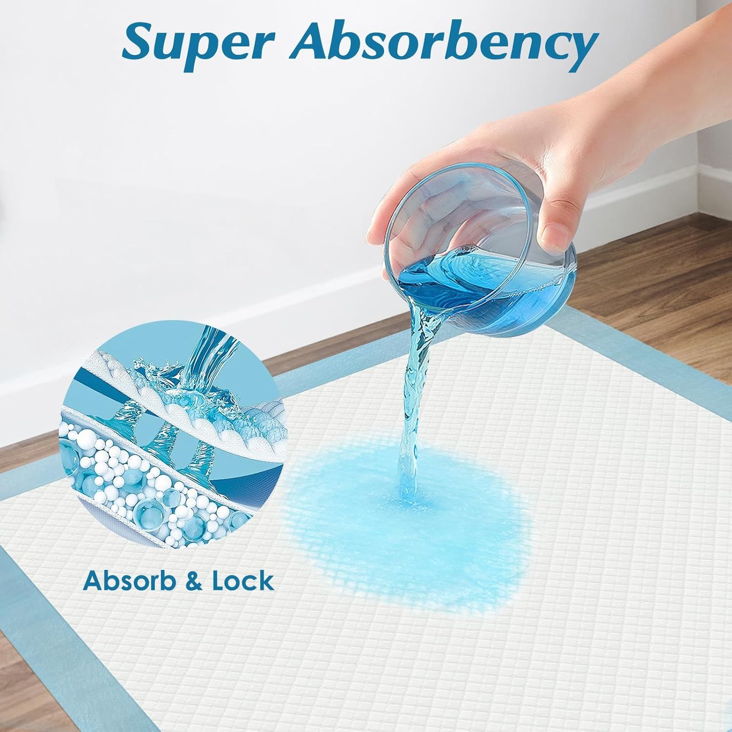 Demonstrates the internal structure and absorbent technology of the pad, showing how multiple layers work together to quickly absorb and lock liquid,…