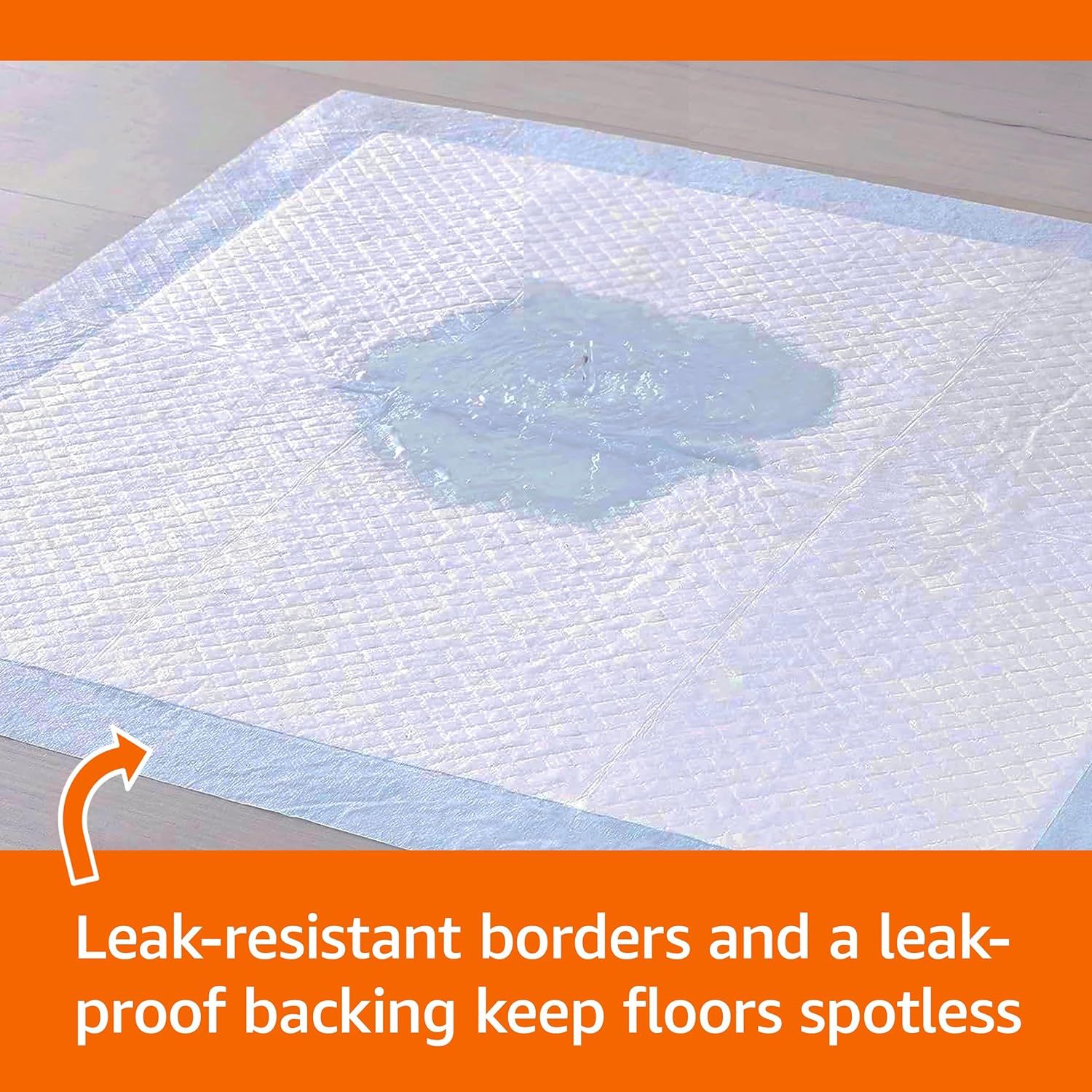 Highlights the product's leak-resistant borders and leak-proof backing to reassure shoppers that the pad will protect floors from spills and accidents.…
