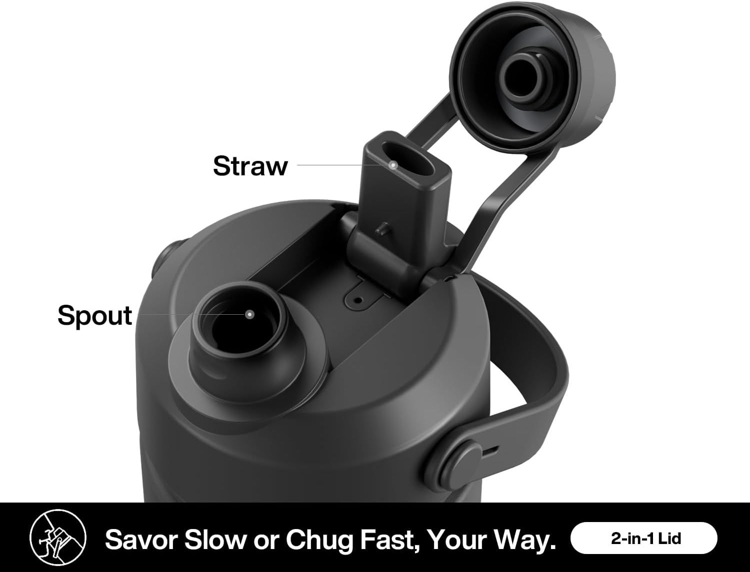 Highlights the physical components of the lid system, showing the straw and spout features to help shoppers understand the dual-functionality design.…