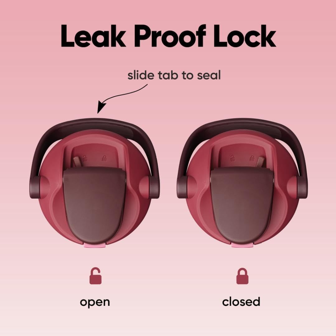 Demonstrates how to use the slide tab to seal the product and prevent leaks, showing both open and closed positions for clarity. Highlights the leak-proof locking feature to reassure shoppers that…