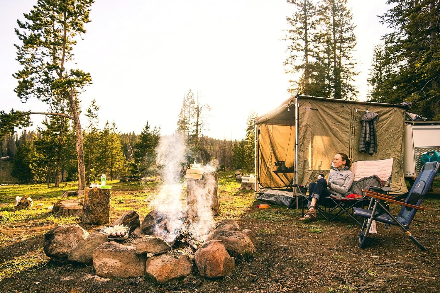 Demonstrates the product in a real-world outdoor camping setting to help shoppers visualize using it in nature, creating an aspirational and authentic…