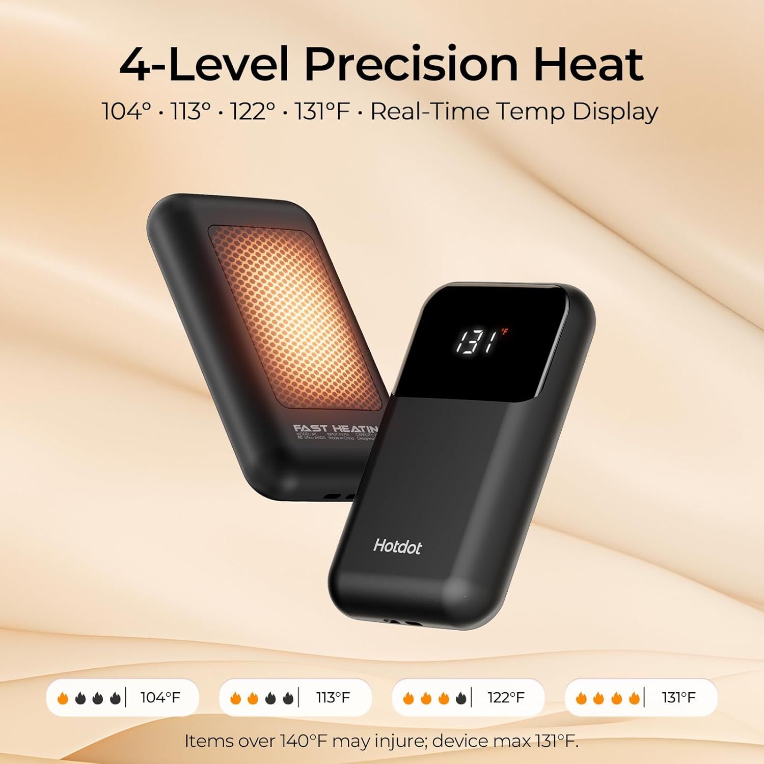 Communicates the product's precise temperature control feature with four heat settings and a digital display, reassuring shoppers they can customize and…