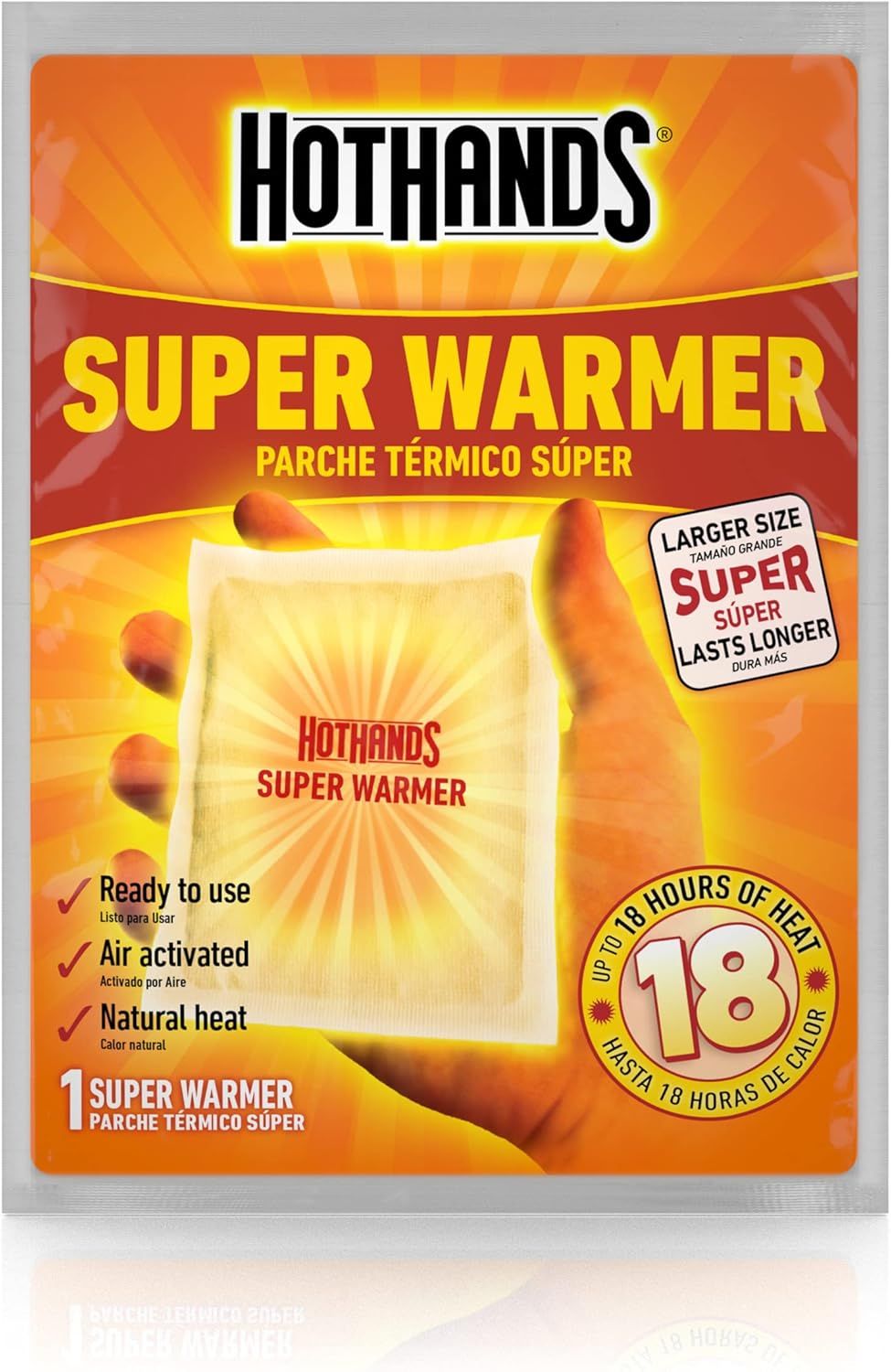 Communicates multiple key benefits of the hand warmer including ease of use, activation method, natural heat source, extended duration, and larger size to…