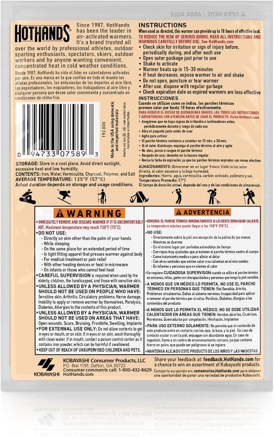 Provides detailed step-by-step instructions on how to safely use the hand warmer product, including activation, heating time, and critical safety warnings to…