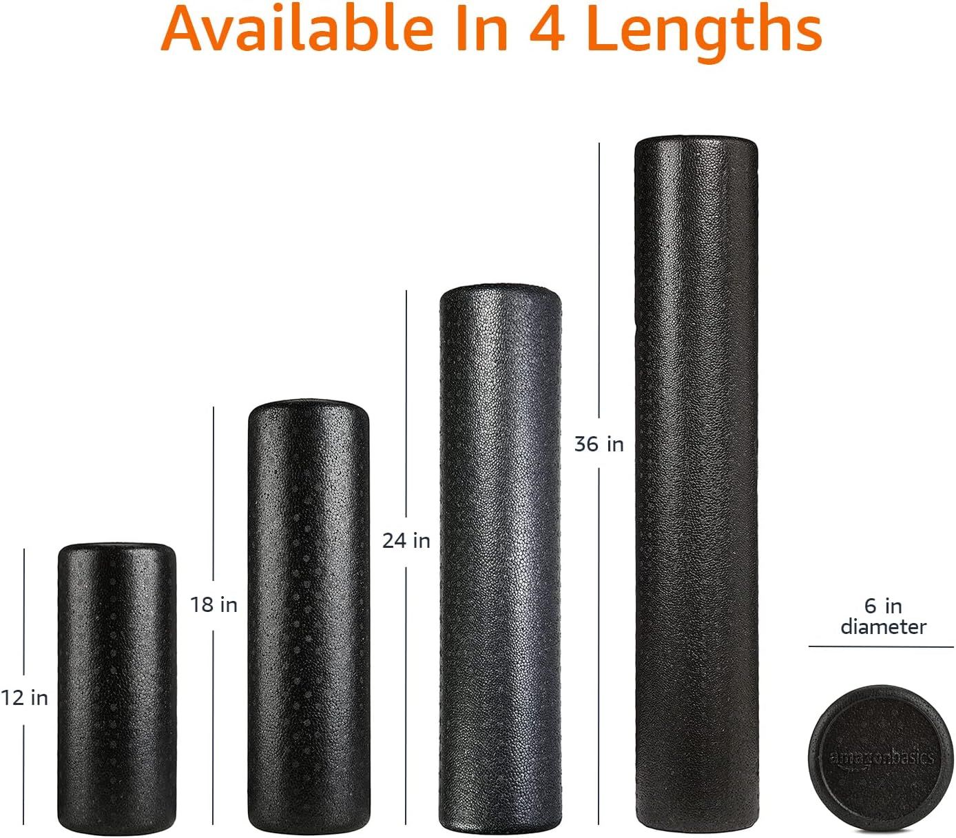 Shows the customer the four different length options available for this foam roller product, helping them choose the right size for their needs.
