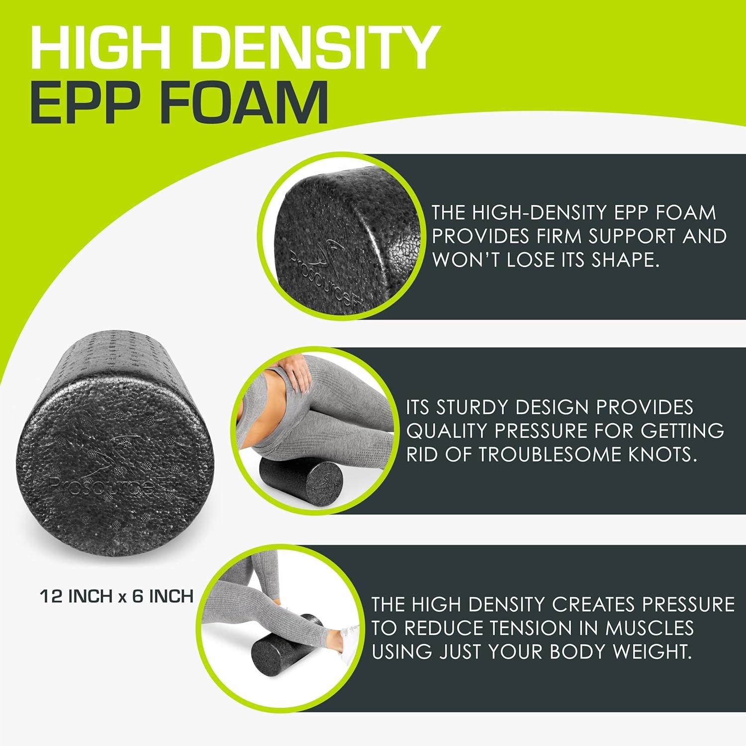 Highlights the physical construction and material properties of the foam roller, showing close-up details of the high-density EPP foam and explaining how its…