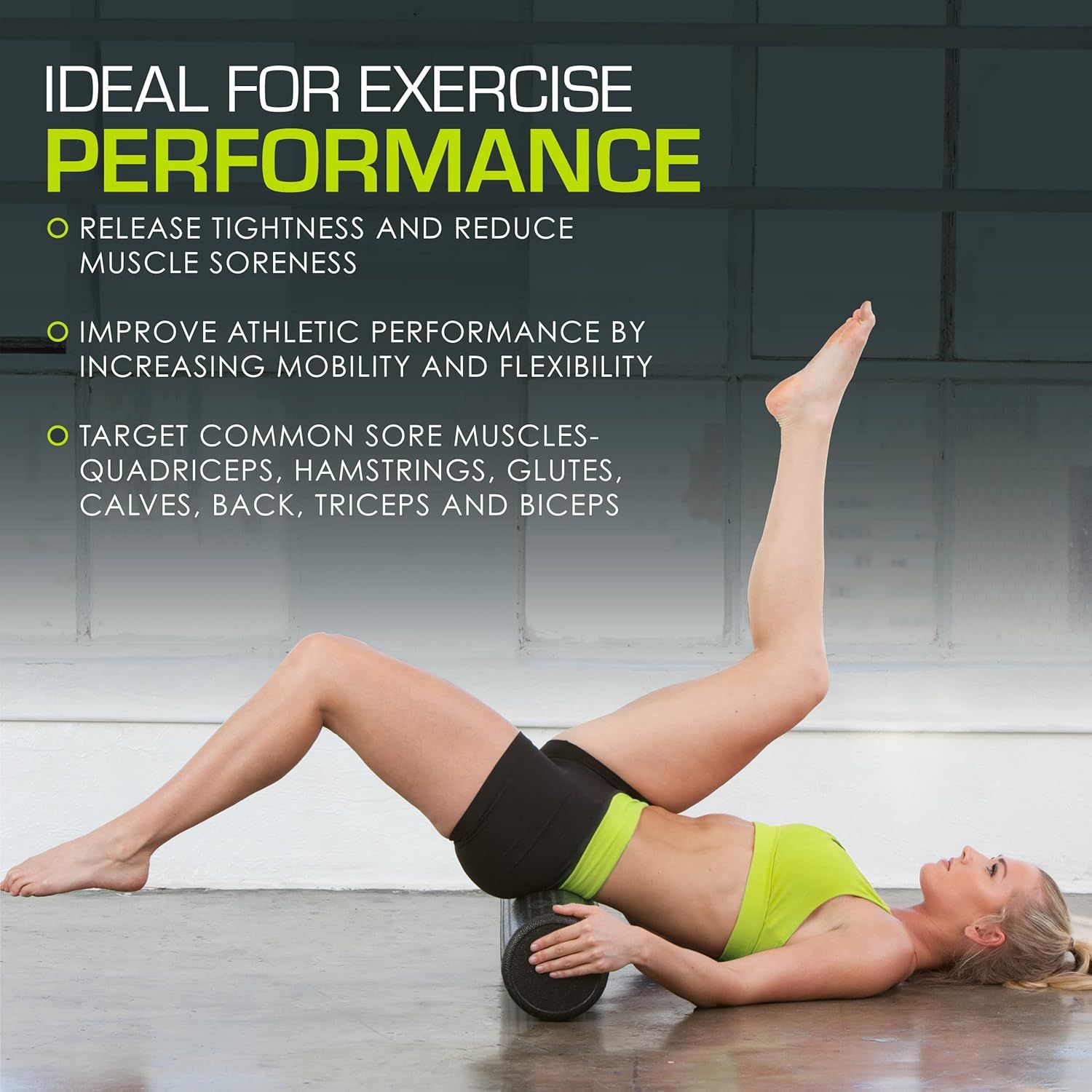 Communicates multiple benefits of the foam roller for exercise performance, including releasing muscle tightness, improving mobility and flexibility, and…