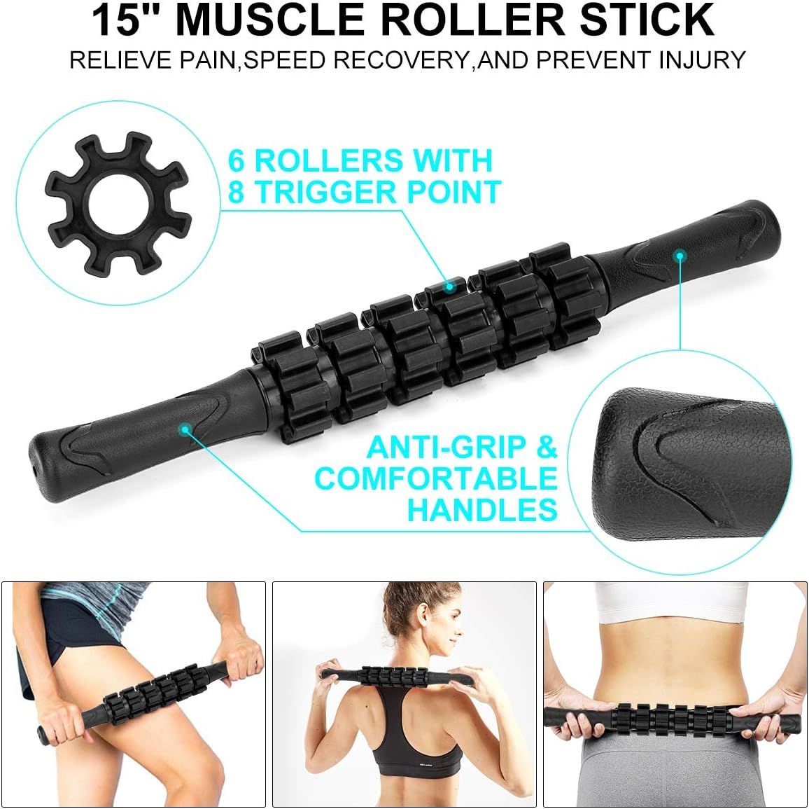 Breaks down the physical components of the muscle roller stick to show shoppers the specific design features that enable effective muscle recovery and pain relief. Demonstrates the versatility of…