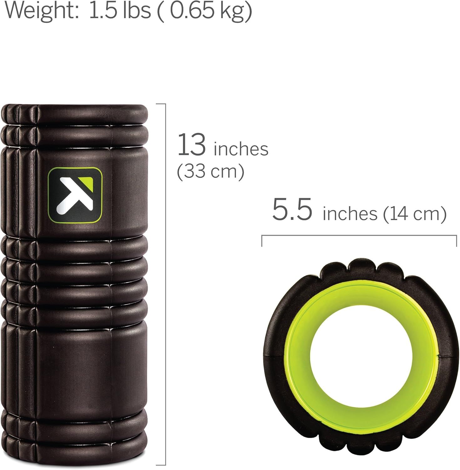 Communicates the exact physical dimensions and weight of the foam roller to help shoppers understand its size and portability before purchase.