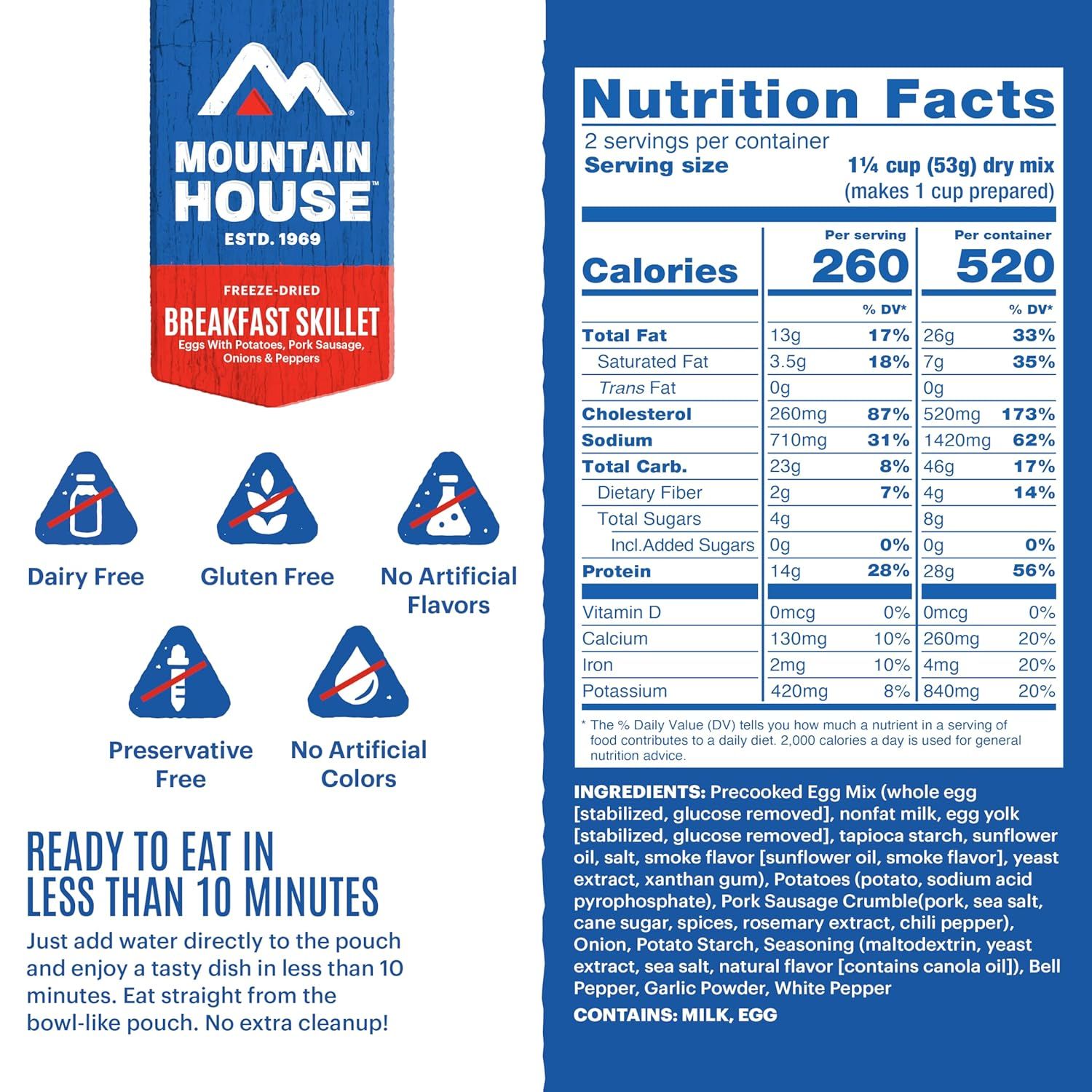 Communicates multiple product benefits including dietary accommodations (dairy-free, gluten-free), clean ingredients (no artificial…