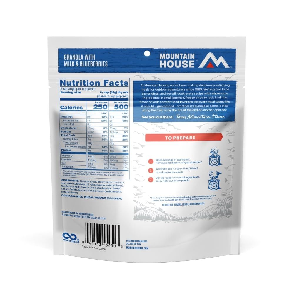 Provides clear step-by-step instructions on how to prepare the granola meal, reassuring shoppers that it's simple and quick to make. Communicates Mountain House's heritage since 1969 and their…