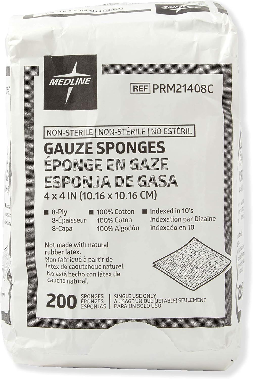 Communicates the quantity and key specifications of the gauze sponges included in the package, helping shoppers understand what they receive and the product's…