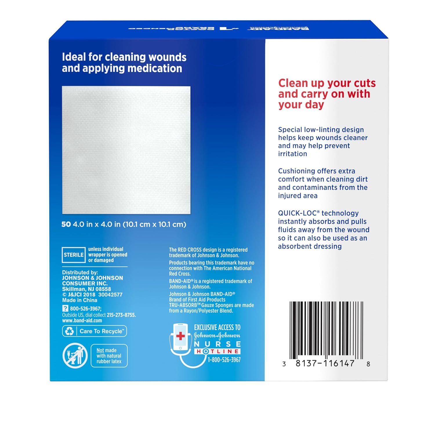Communicates multiple distinct benefits of the gauze sponges including wound cleanliness, comfort, fluid absorption, and versatility to reassure shoppers of…