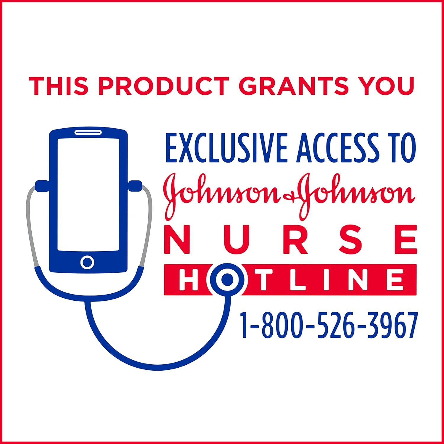 Communicates that purchasing this product grants the customer exclusive access to the Johnson & Johnson Nurse Hotline for medical support and guidance.