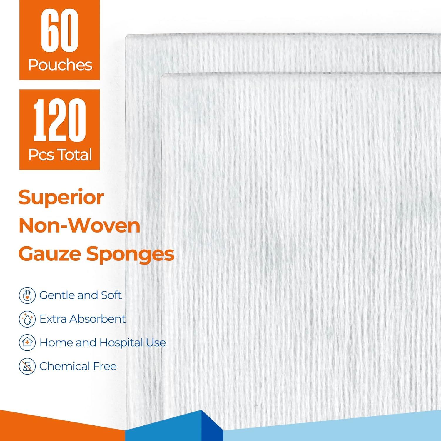 Communicates multiple key benefits of the gauze sponges in a segmented list format to reassure shoppers of quality, safety, and versatility.
