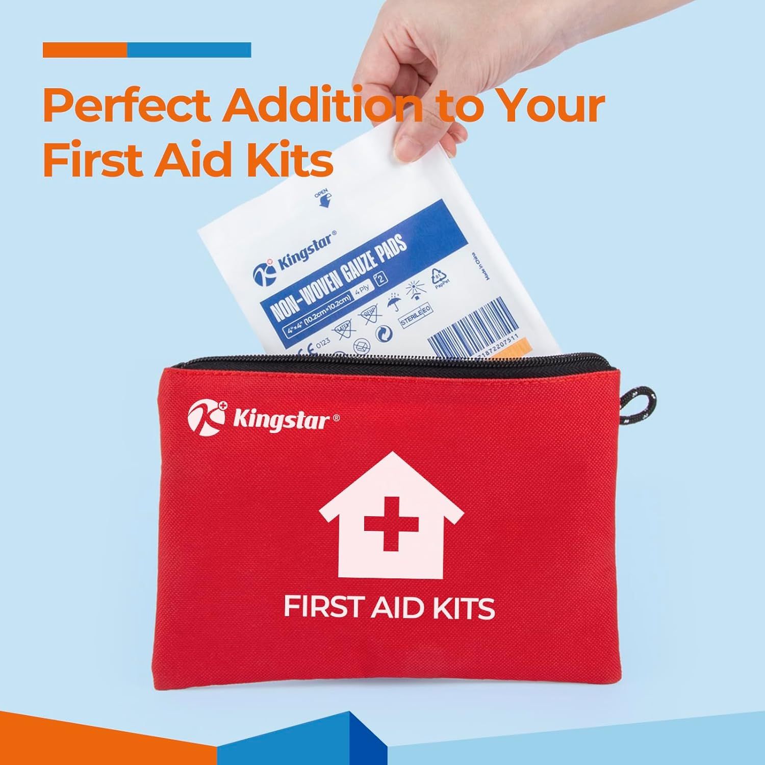 Communicates that this product (gauze pads) is designed to complement and fit perfectly into existing first aid kits, reassuring shoppers of its practical…