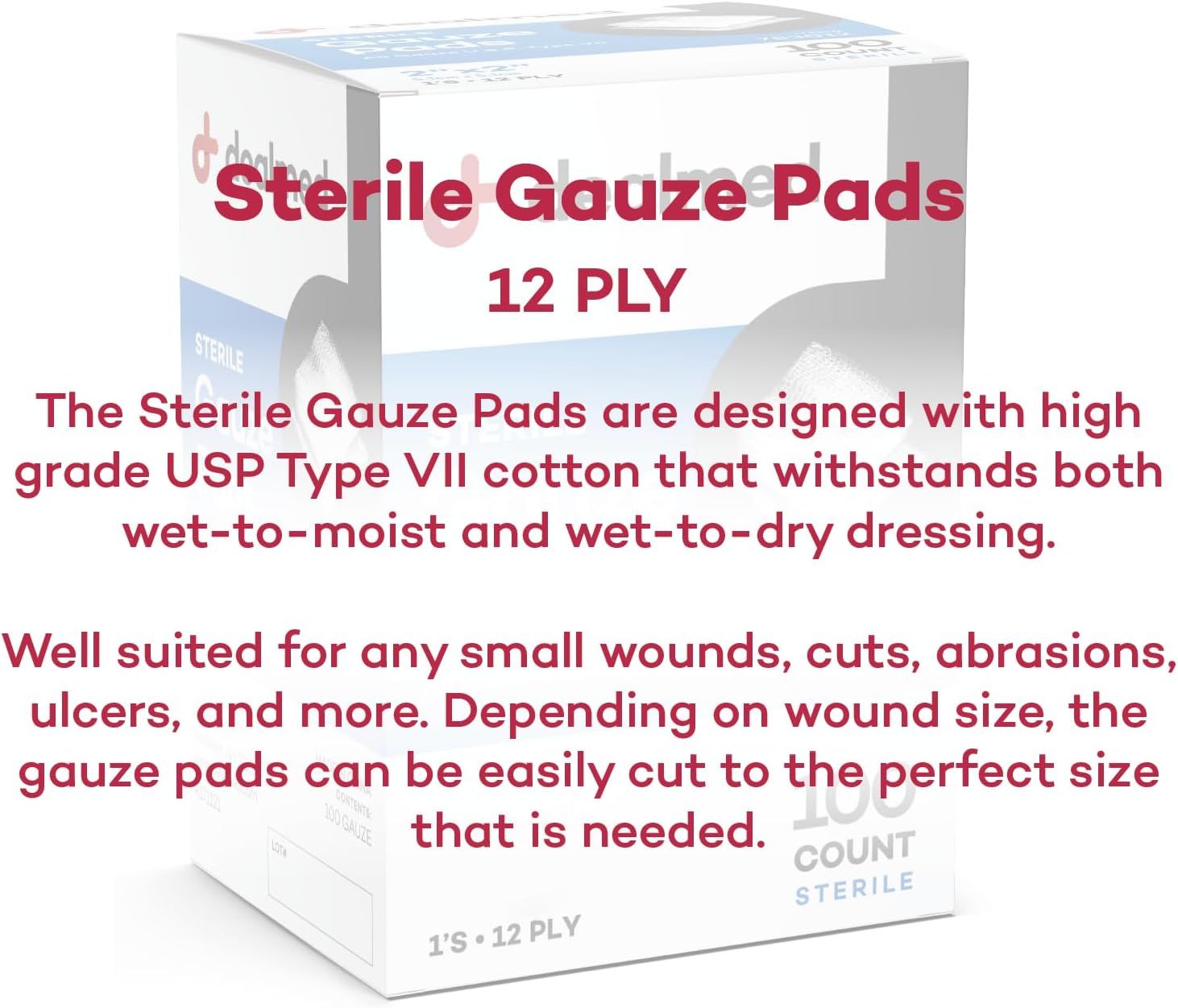 Communicates the premium material quality and versatility of the gauze pads for various wound dressing applications, reassuring shoppers of the product's…