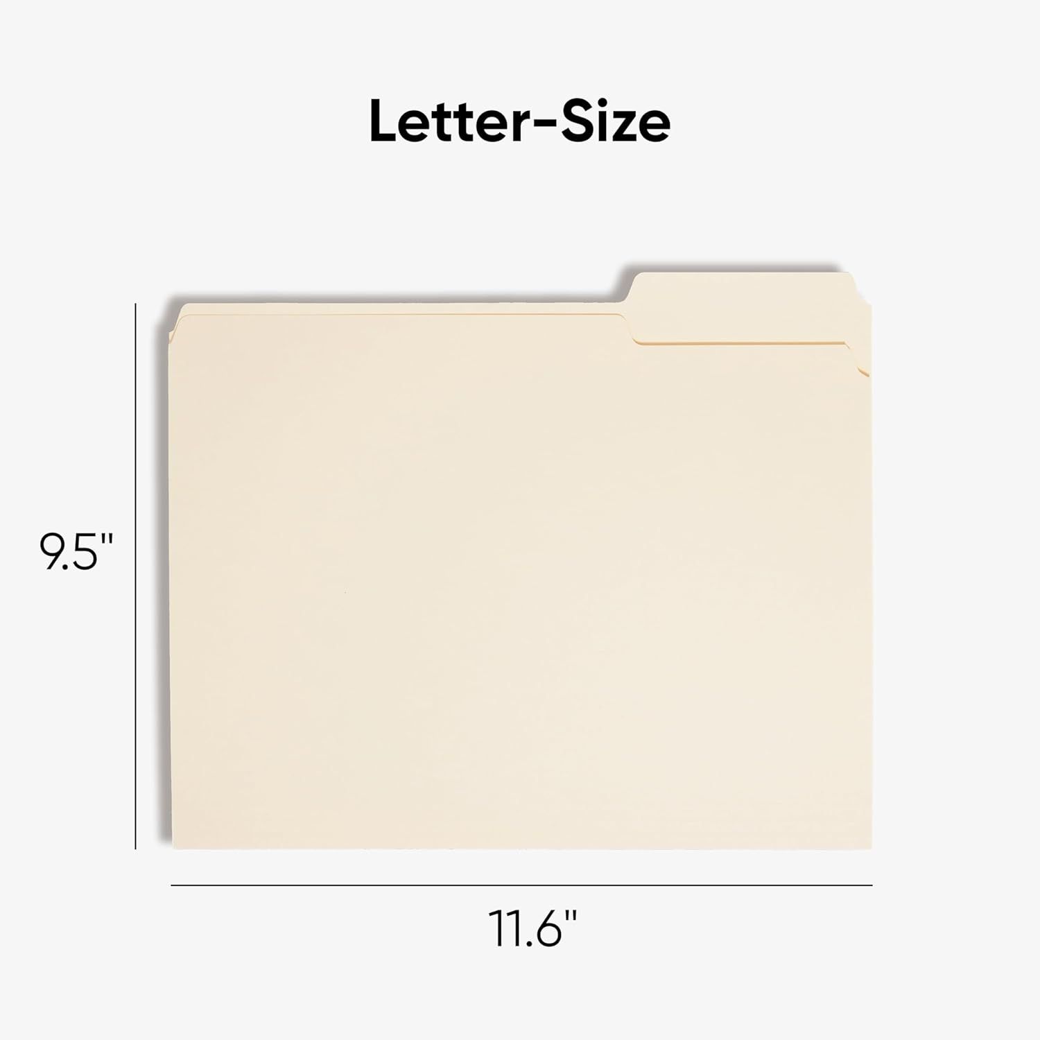 Communicates the exact physical dimensions of the file folder (9.5 inches by 11.6 inches) to help shoppers understand if it fits their storage needs and is compatible with letter-size documents.