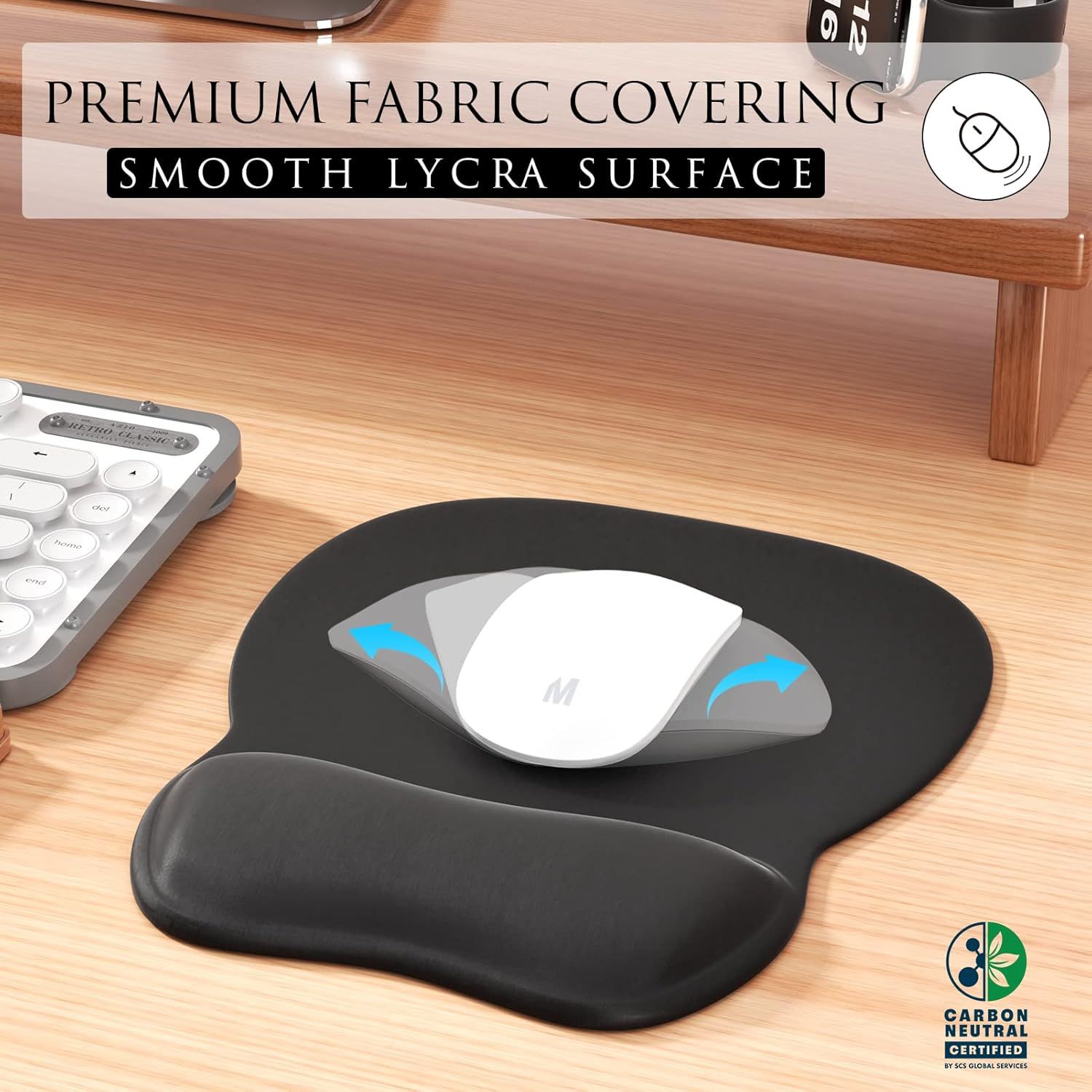 Communicates multiple product benefits including premium material quality, smooth surface texture, and environmental sustainability certification to appeal to quality-conscious and eco-aware shoppers.
