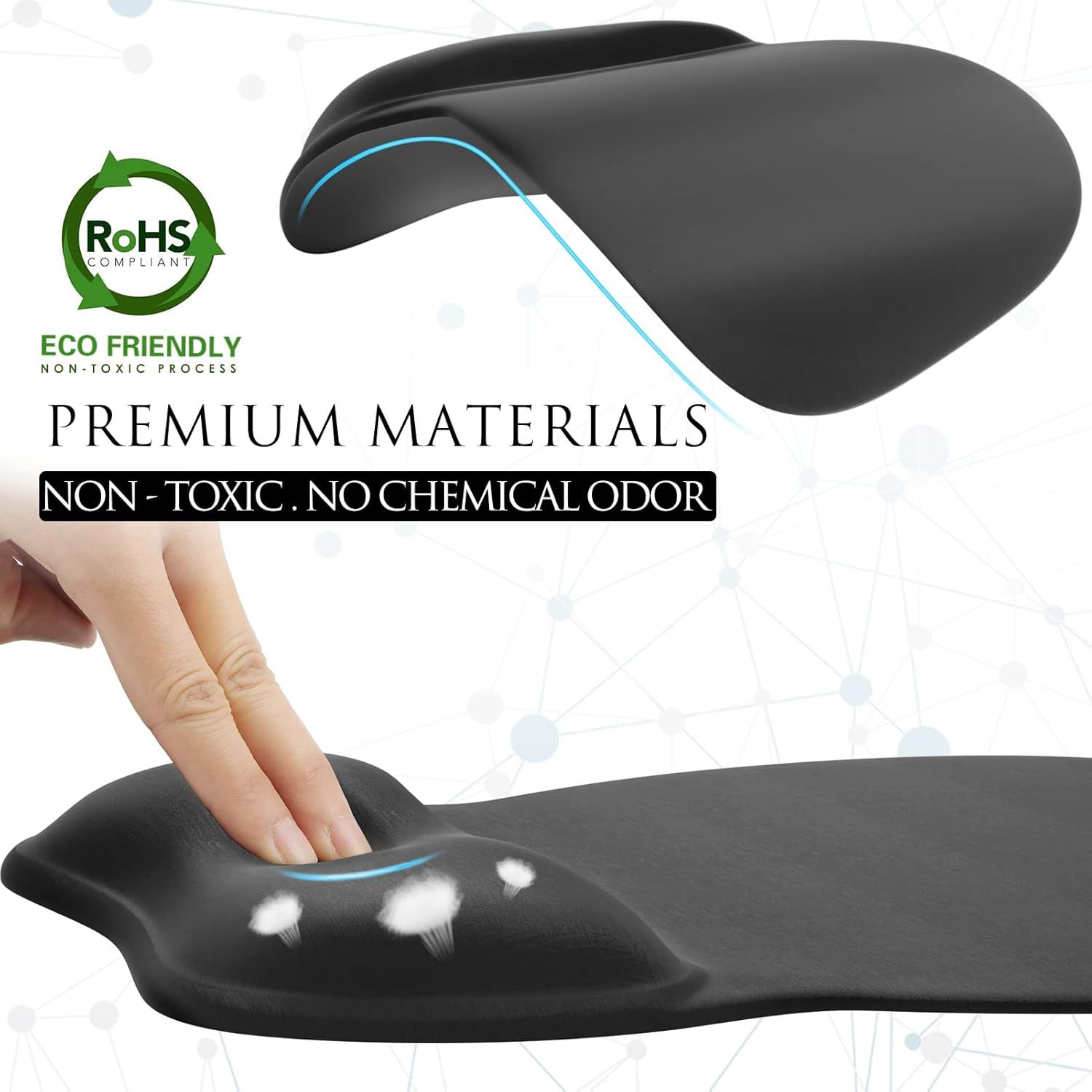 Communicates that the product is made from safe, eco-friendly, non-toxic materials with RoHS certification to reassure health-conscious and environmentally aware shoppers. Highlights the premium,…
