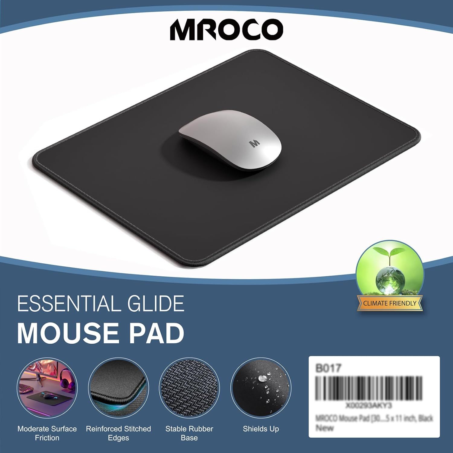 Communicates multiple product benefits in a segmented layout to show shoppers why this mouse pad is superior through its construction features and performance characteristics. Highlights the…