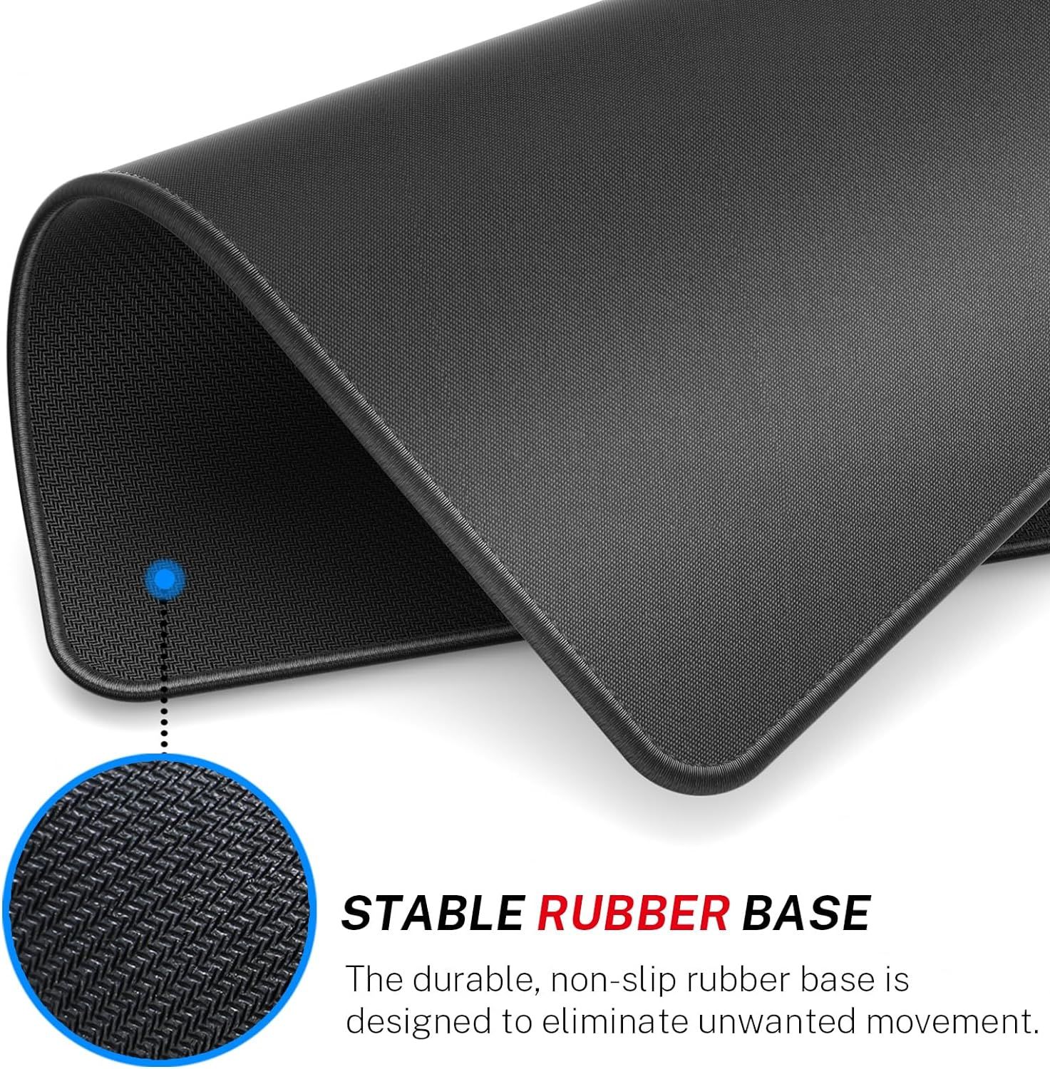 Highlights the textured rubber base material to reassure shoppers that the mat will stay securely in place during use. Communicates the key benefit of stability and non-slip performance to prevent…