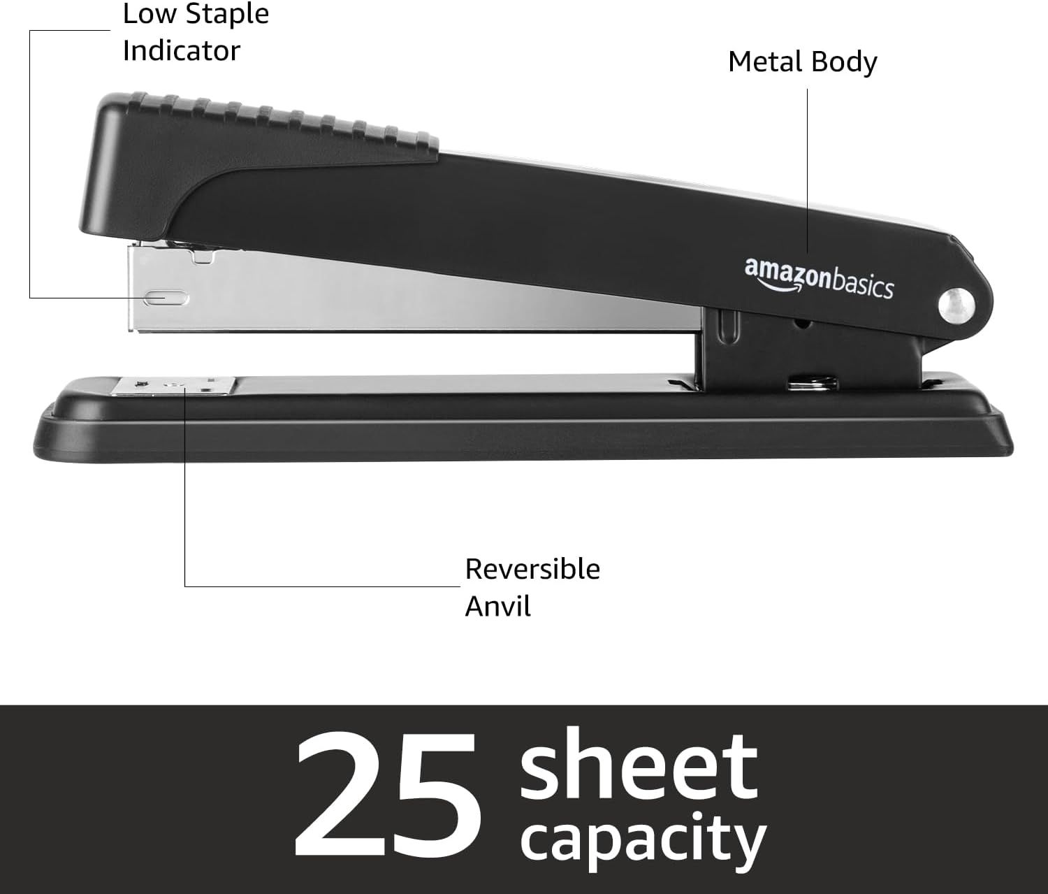 Highlights the key physical components and structural features of the stapler to help shoppers understand its construction and functional design elements. Communicates the stapler's performance…